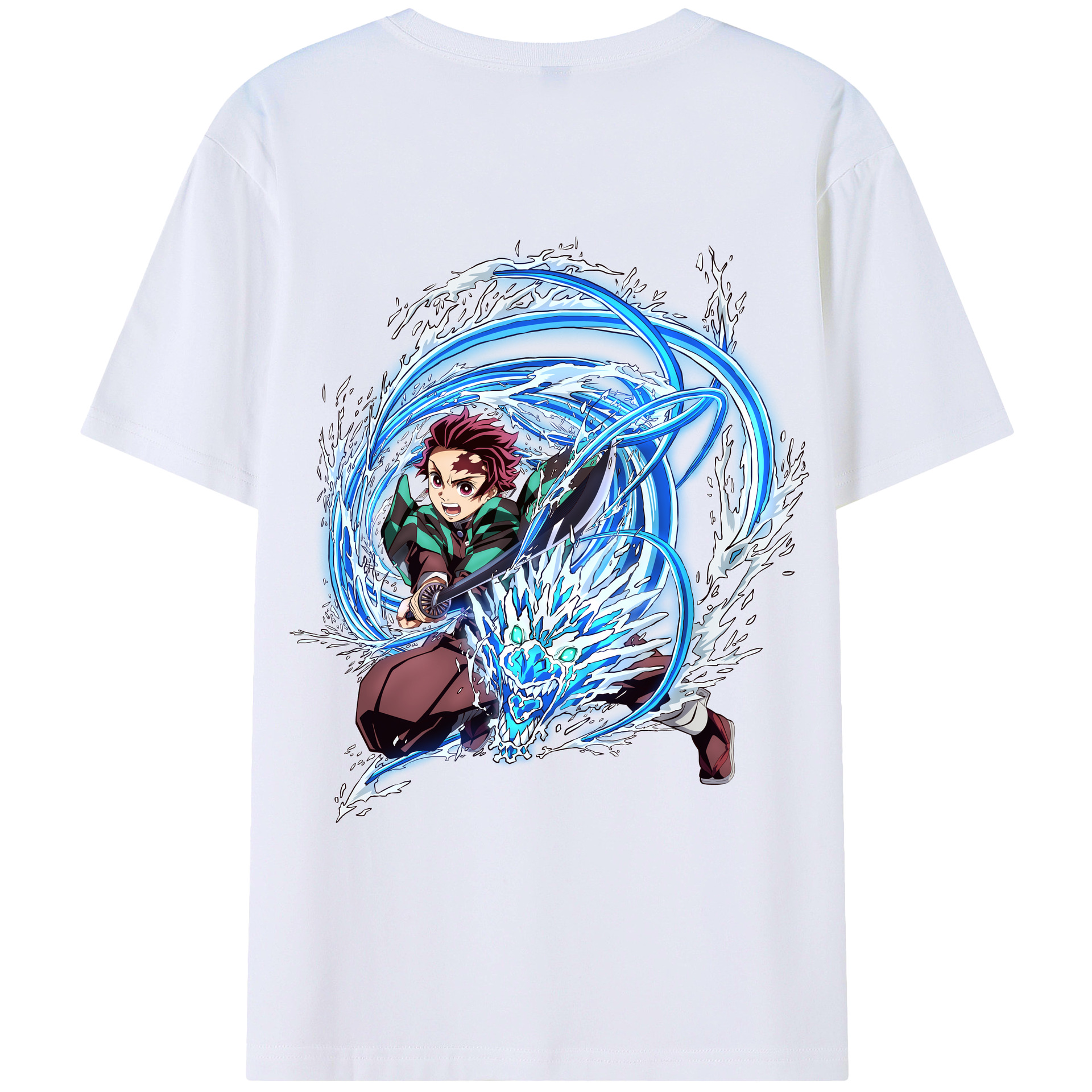 （画像用） 鬼滅の刃 竈門 炭治郎／かまど たんじろう Kamado Tanjirou 綿100％ メンズ半袖Tシャツ（バックプリント） 通気性