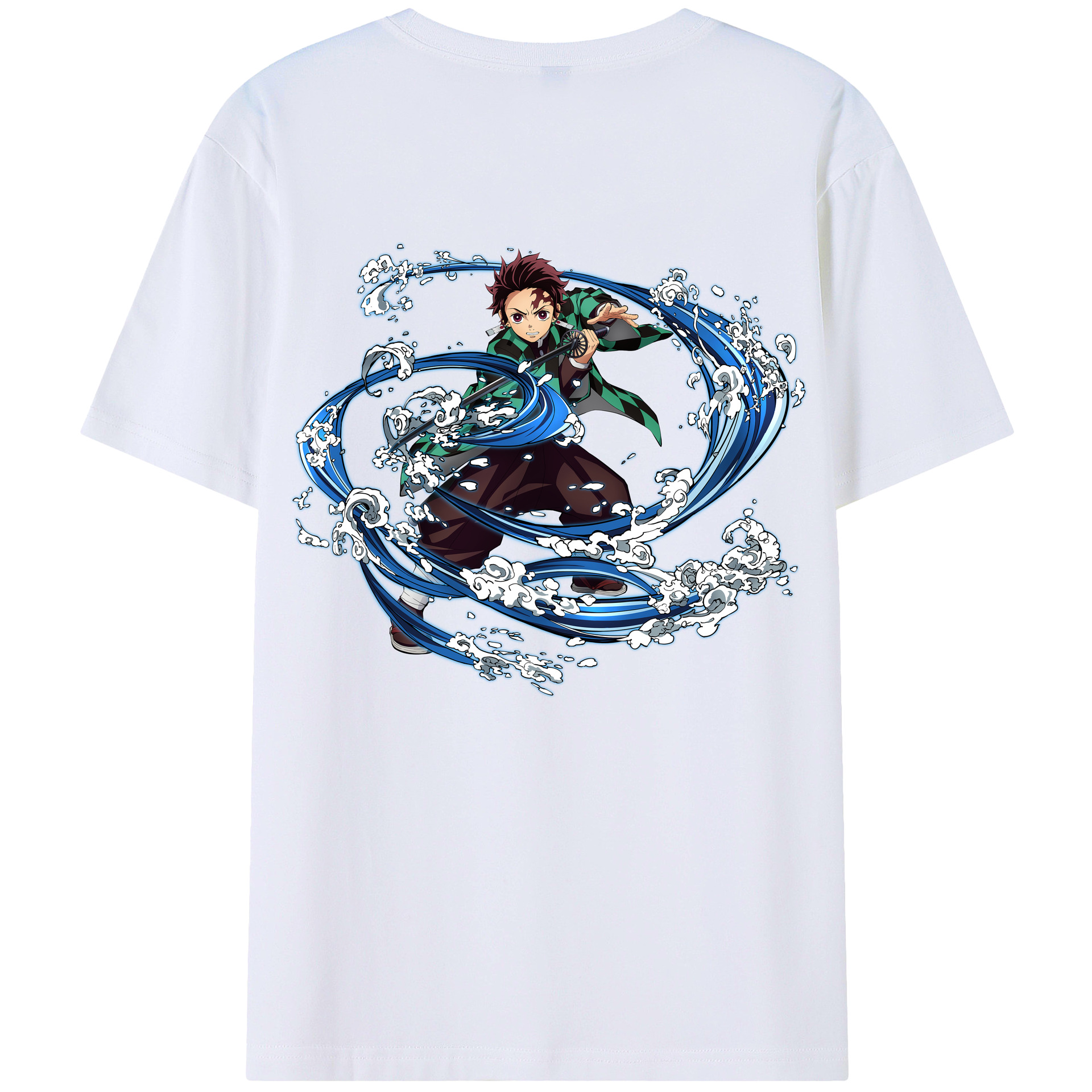 （画像用） 鬼滅の刃 竈門 炭治郎／かまど たんじろう Kamado Tanjirou 綿100％ メンズ半袖Tシャツ（バックプリント） 通気性
