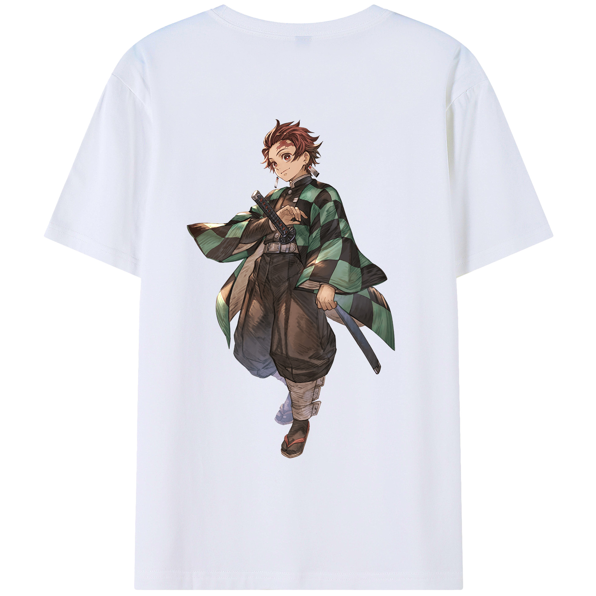 （画像用） 鬼滅の刃 竈門 炭治郎／かまど たんじろう Kamado Tanjirou 綿100％ メンズ半袖Tシャツ（バックプリント） 通気性