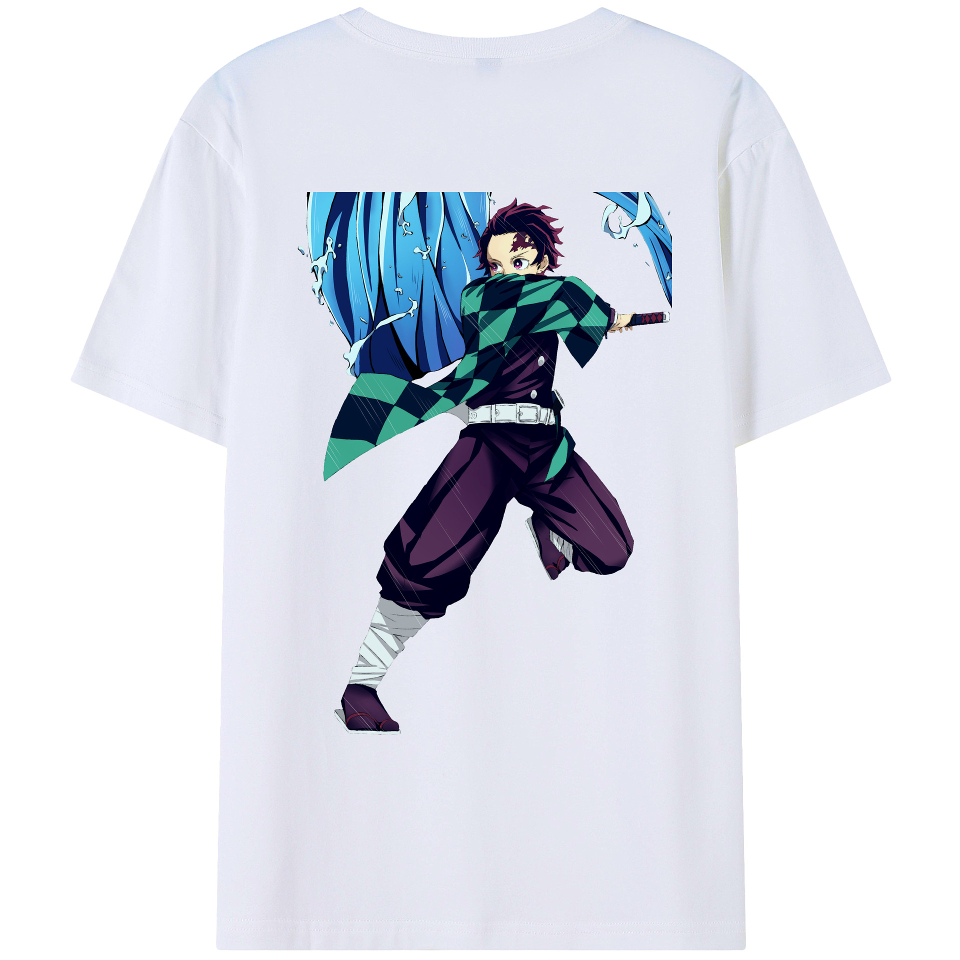 （画像用） 鬼滅の刃 竈門 炭治郎／かまど たんじろう Kamado Tanjirou 綿100％ メンズ半袖Tシャツ（バックプリント） 通気性