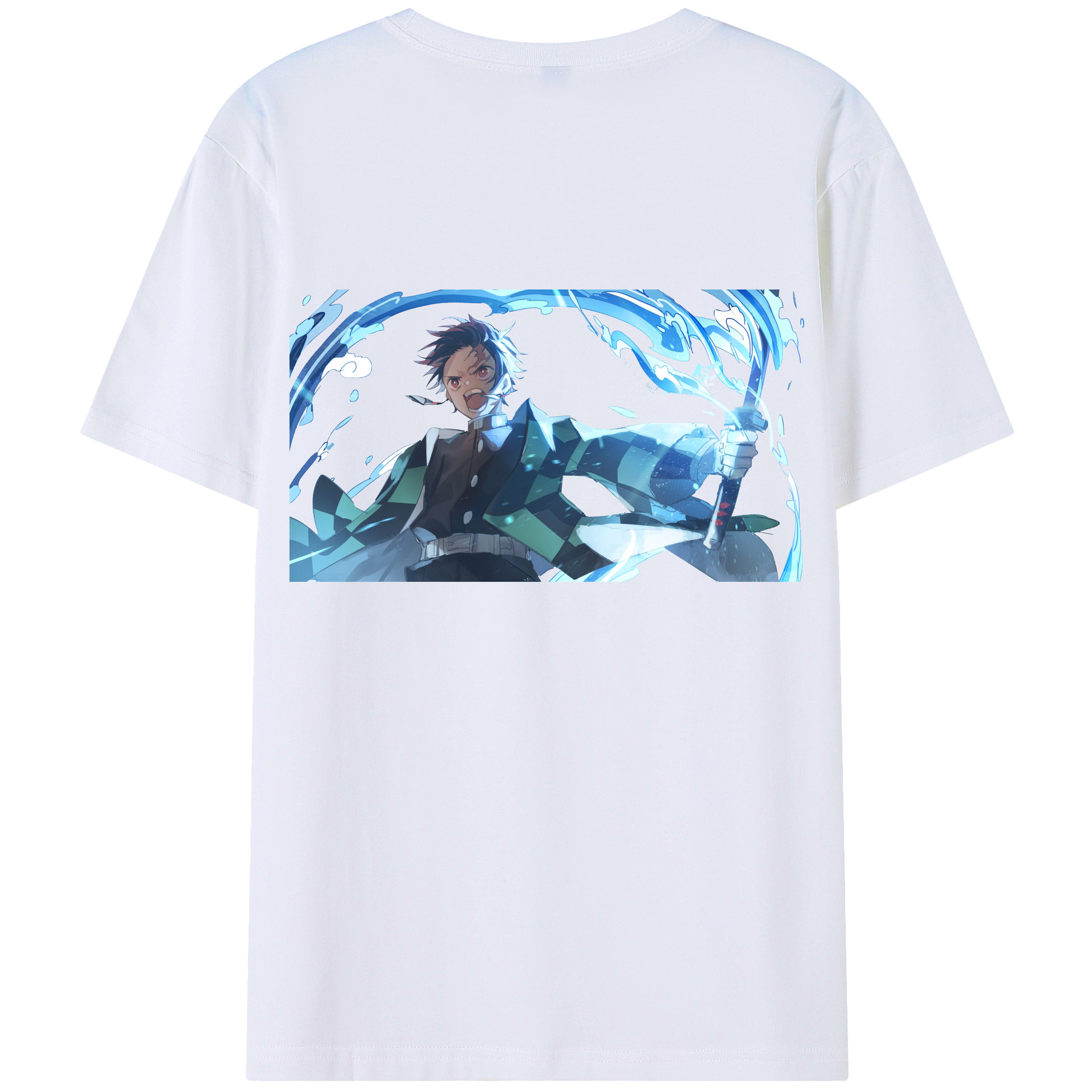 （画像用） 鬼滅の刃 竈門 炭治郎／かまど たんじろう Kamado Tanjirou 綿100％ メンズ半袖Tシャツ（バックプリント） 通気性