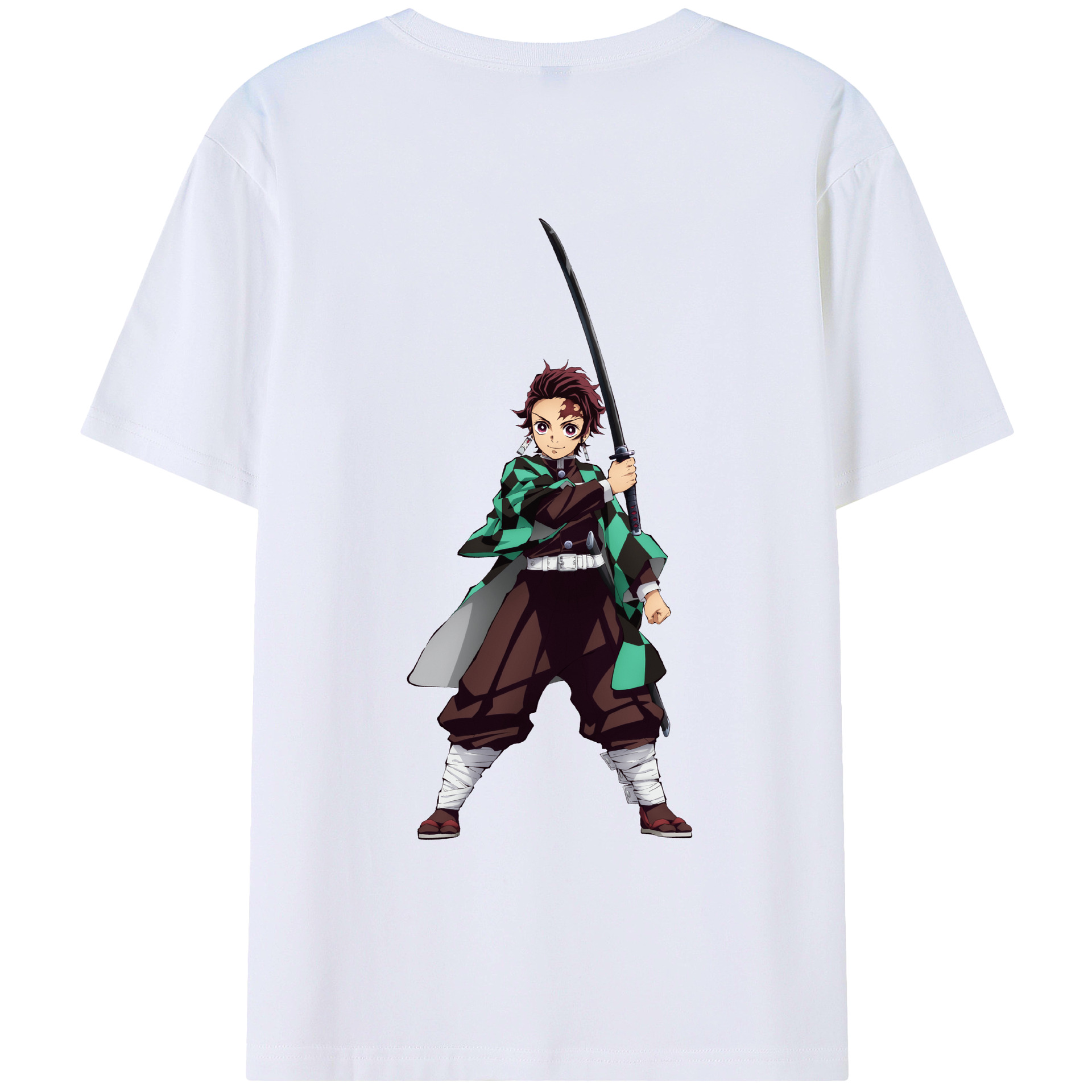 （画像用） 鬼滅の刃 竈門 炭治郎／かまど たんじろう Kamado Tanjirou 綿100％ メンズ半袖Tシャツ（バックプリント） 通気性