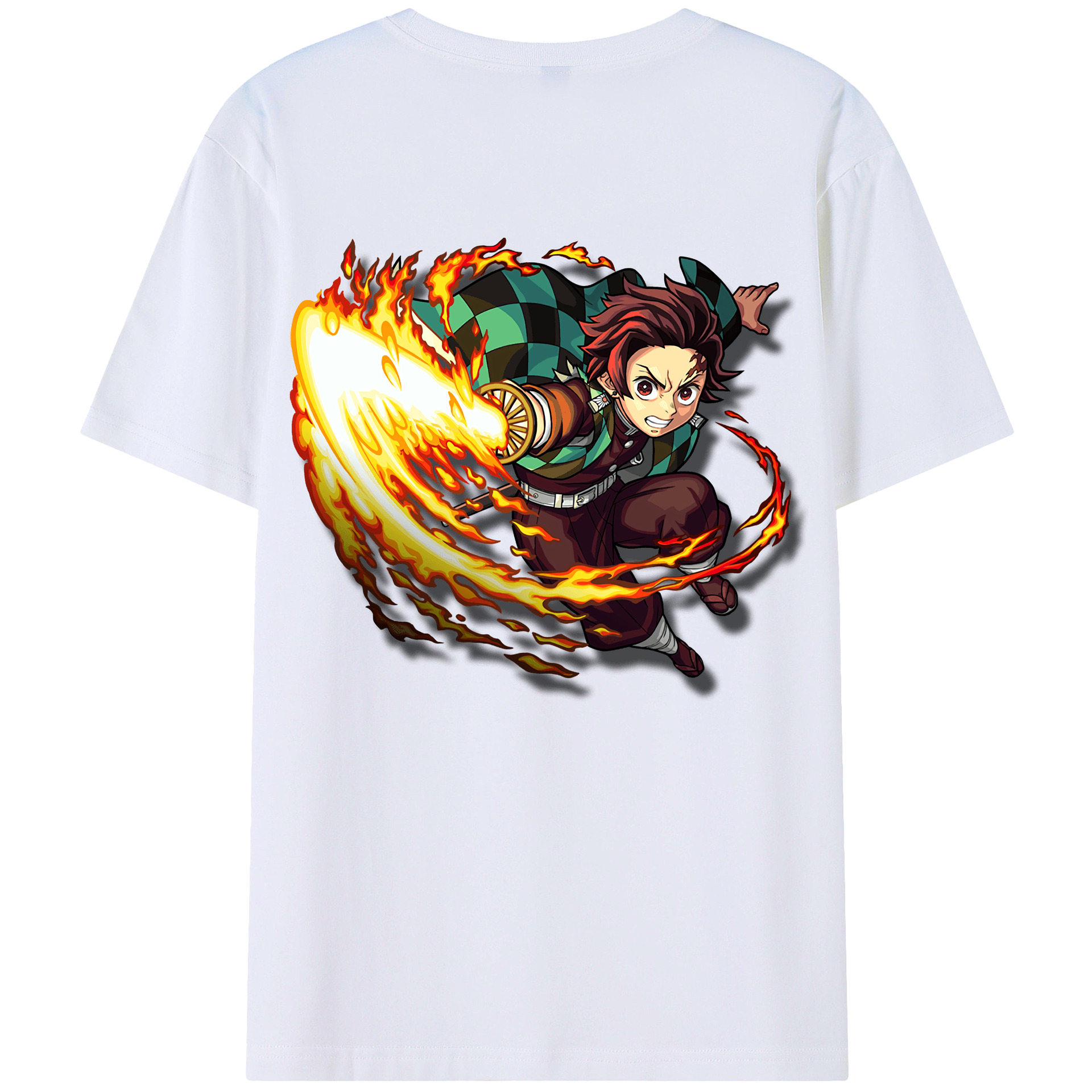 （画像用） 鬼滅の刃 竈門 炭治郎／かまど たんじろう Kamado Tanjirou 綿100％ メンズ半袖Tシャツ（バックプリント） 通気性