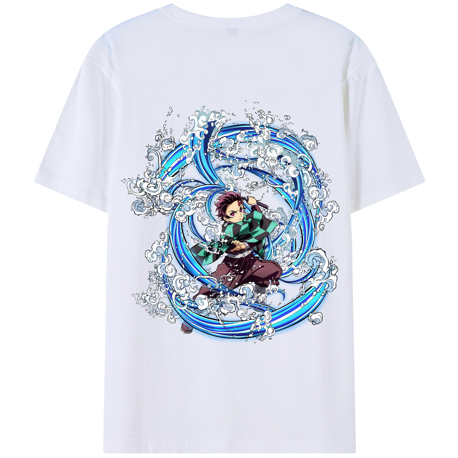 （画像用） 鬼滅の刃 竈門 炭治郎／かまど たんじろう Kamado Tanjirou 綿100％ メンズ半袖Tシャツ（バックプリント） 通気性