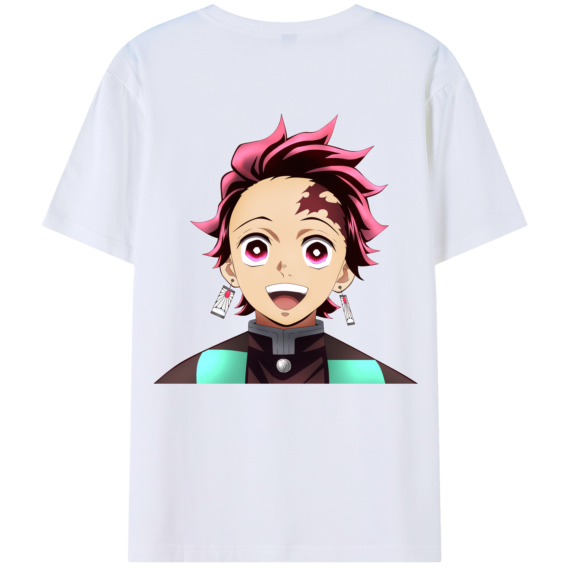 （画像用） 鬼滅の刃 竈門 炭治郎／かまど たんじろう Kamado Tanjirou 綿100％ メンズ半袖Tシャツ（バックプリント） 通気性