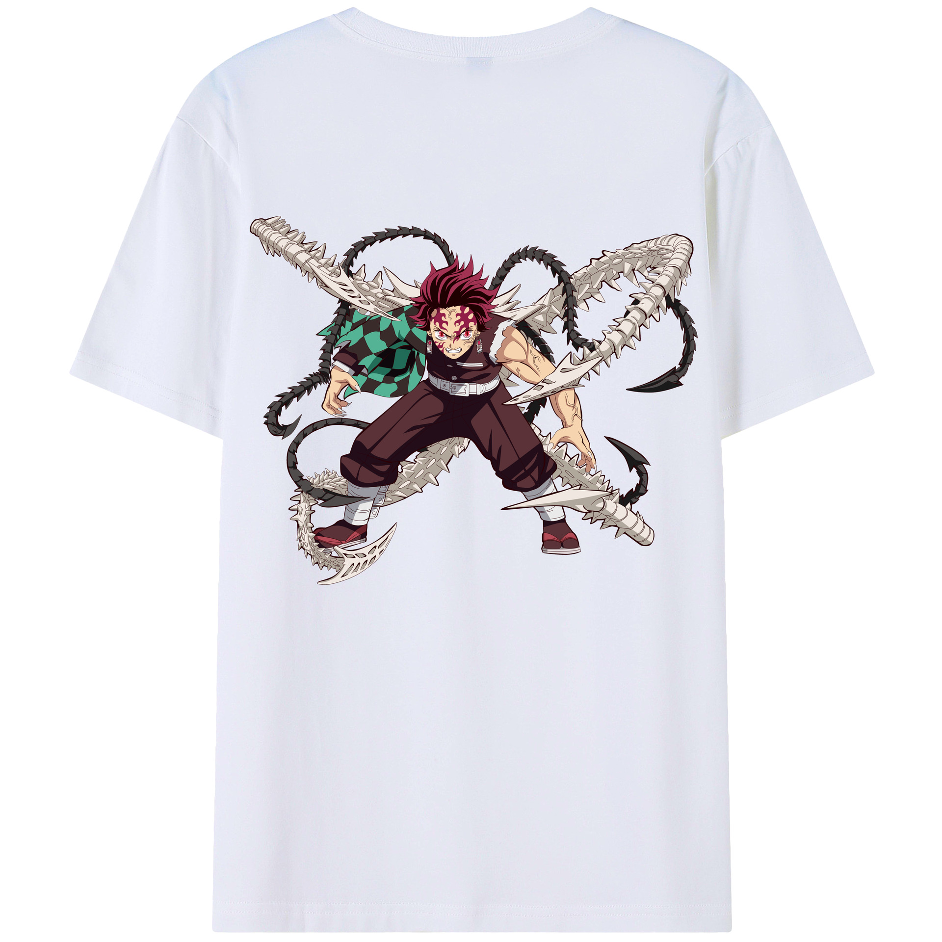 （画像用） 鬼滅の刃 竈門 炭治郎／かまど たんじろう Kamado Tanjirou 綿100％ メンズ半袖Tシャツ（バックプリント） 通気性