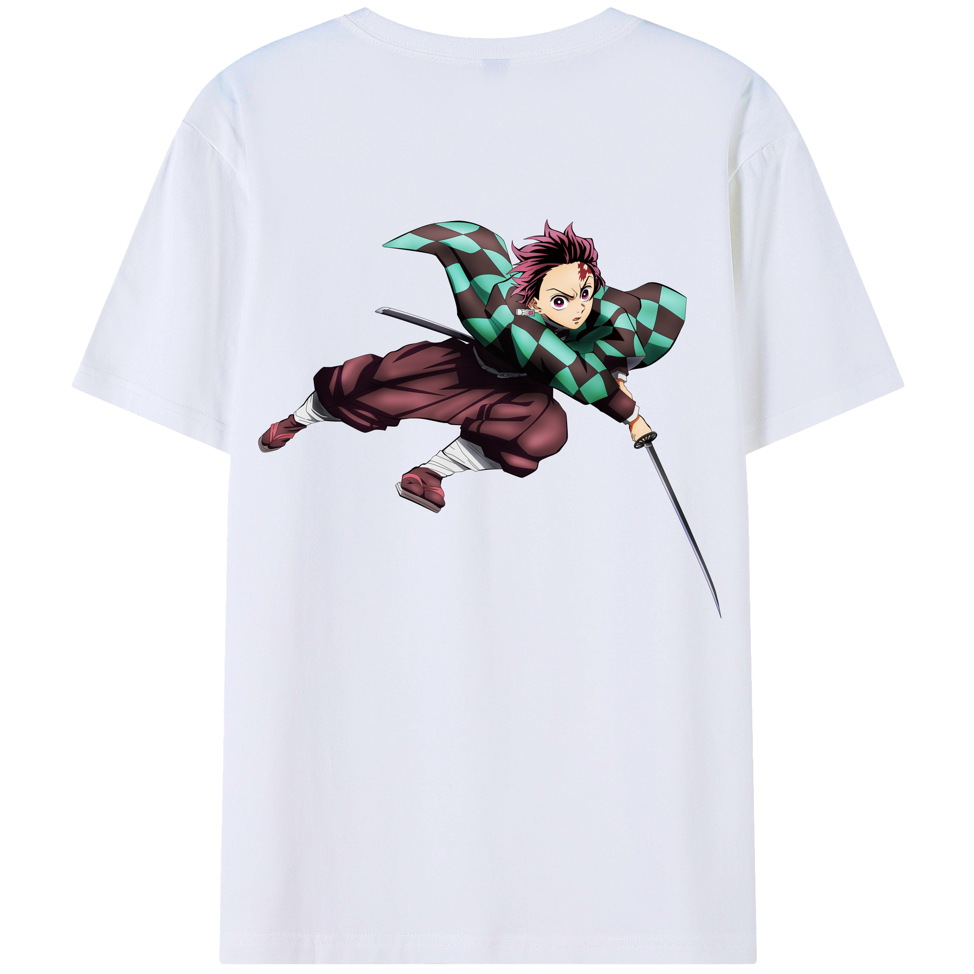 （画像用） 鬼滅の刃 竈門 炭治郎／かまど たんじろう Kamado Tanjirou 綿100％ メンズ半袖Tシャツ（バックプリント） 通気性