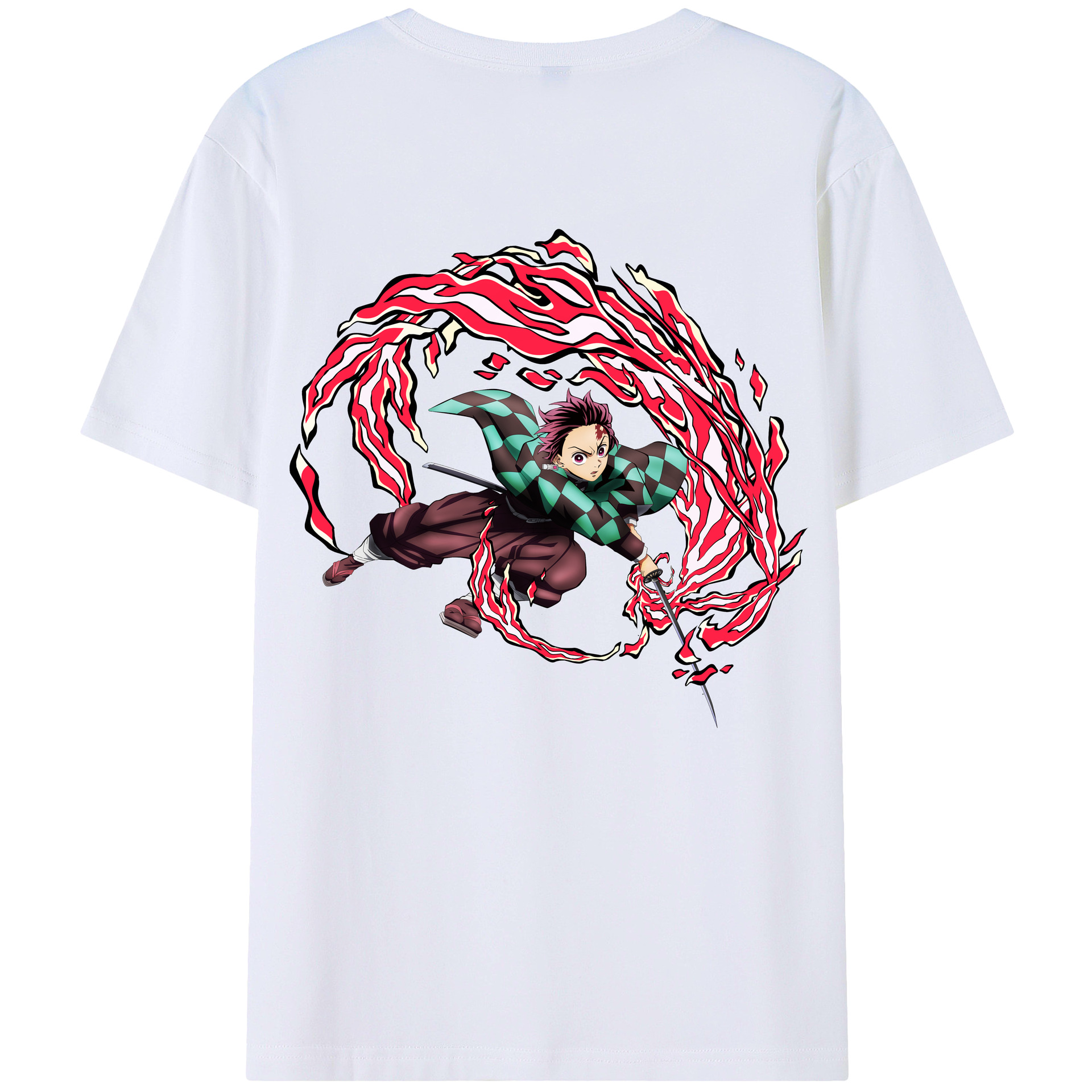 （画像用） 鬼滅の刃 竈門 炭治郎／かまど たんじろう Kamado Tanjirou 綿100％ メンズ半袖Tシャツ（バックプリント） 通気性