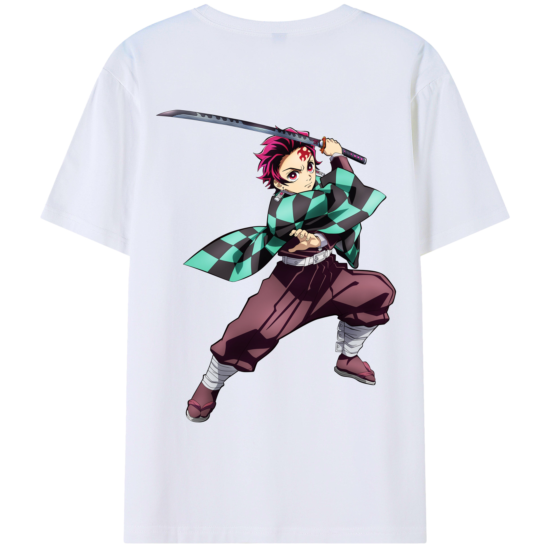 （画像用） 鬼滅の刃 竈門 炭治郎／かまど たんじろう Kamado Tanjirou 綿100％ メンズ半袖Tシャツ（バックプリント） 通気性