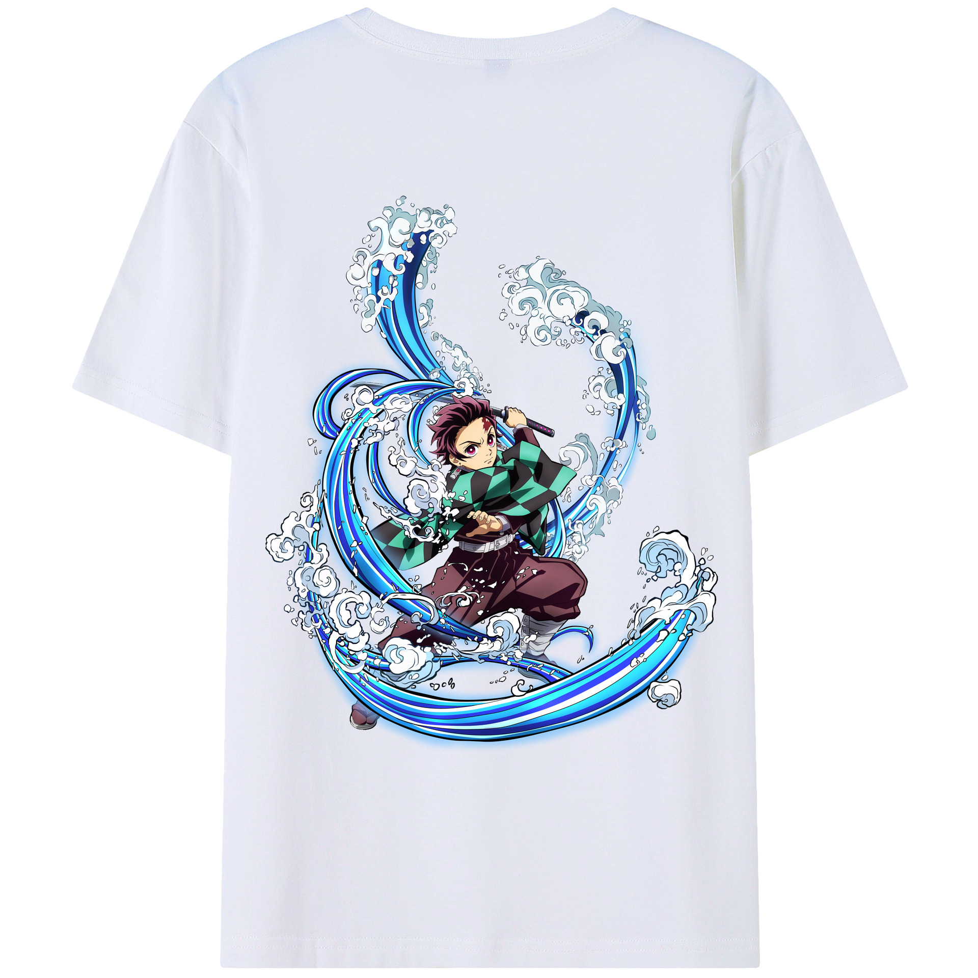 （画像用） 鬼滅の刃 竈門 炭治郎／かまど たんじろう Kamado Tanjirou 綿100％ メンズ半袖Tシャツ（バックプリント） 通気性