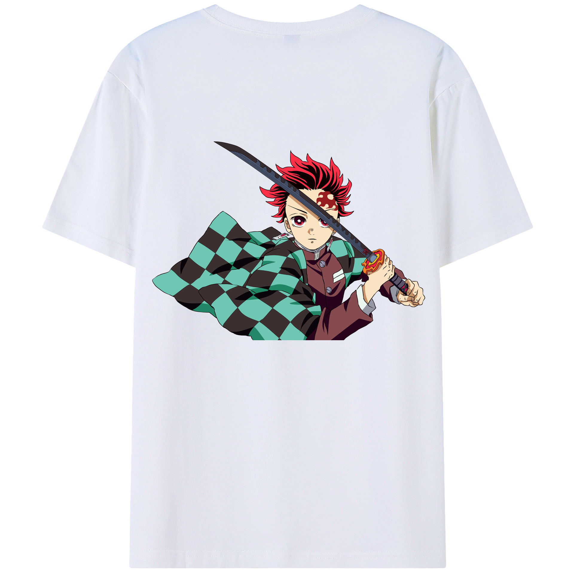 （画像用） 鬼滅の刃 竈門 炭治郎／かまど たんじろう Kamado Tanjirou 綿100％ メンズ半袖Tシャツ（バックプリント） 通気性