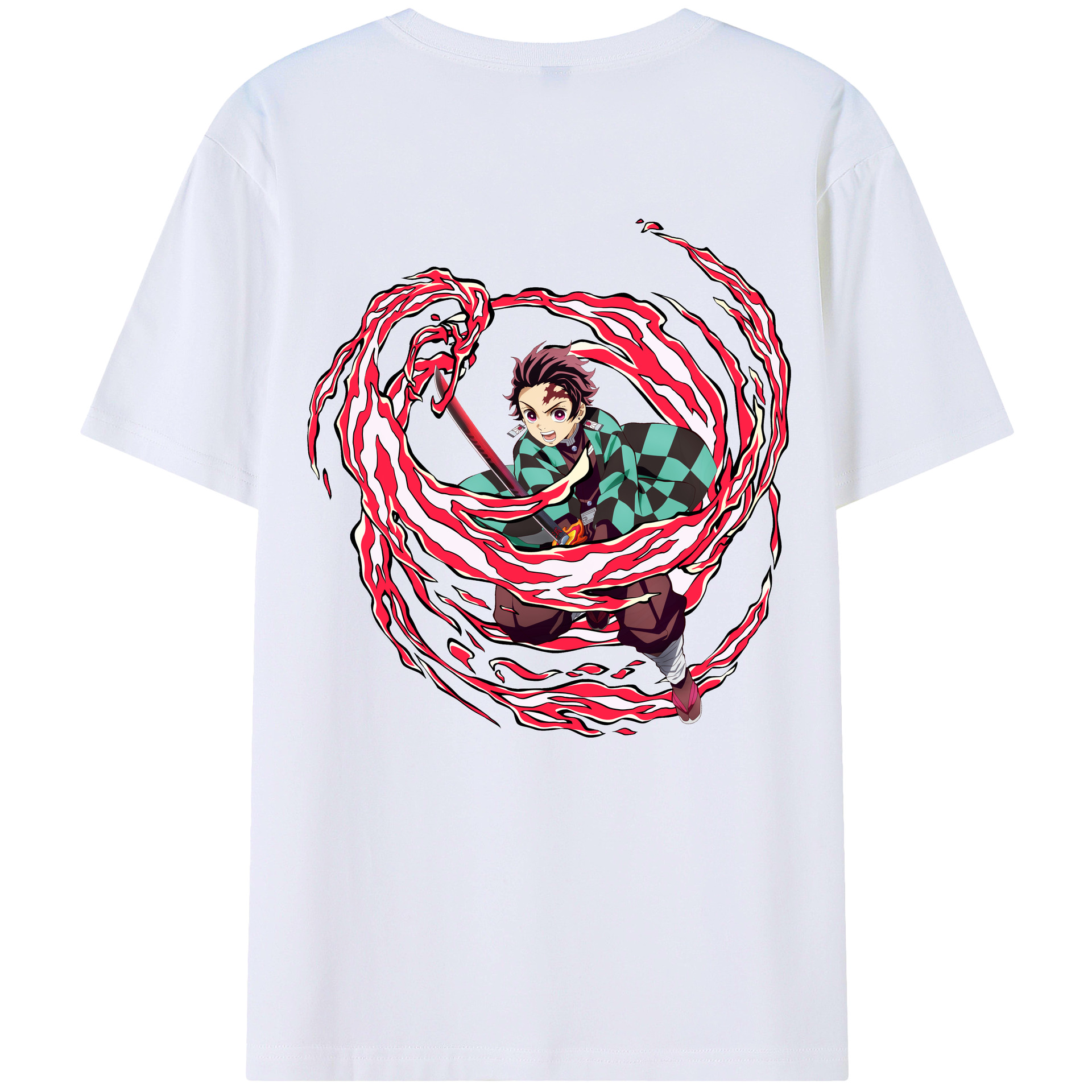 （画像用） 鬼滅の刃 竈門 炭治郎／かまど たんじろう Kamado Tanjirou 綿100％ メンズ半袖Tシャツ（バックプリント） 通気性