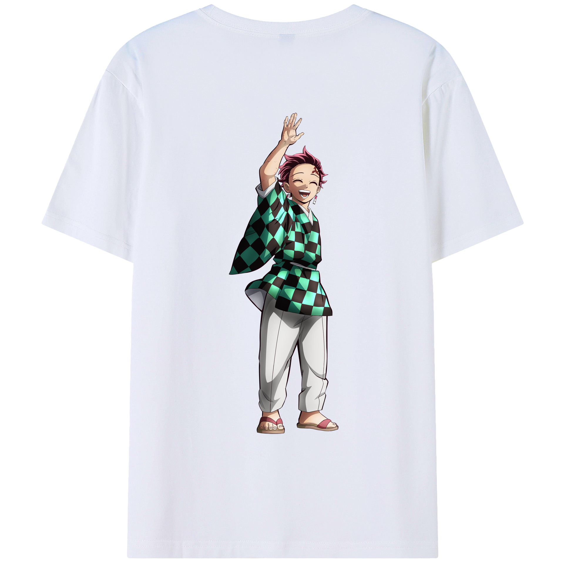 （画像用） 鬼滅の刃 竈門 炭治郎／かまど たんじろう Kamado Tanjirou 綿100％ メンズ半袖Tシャツ（バックプリント） 通気性