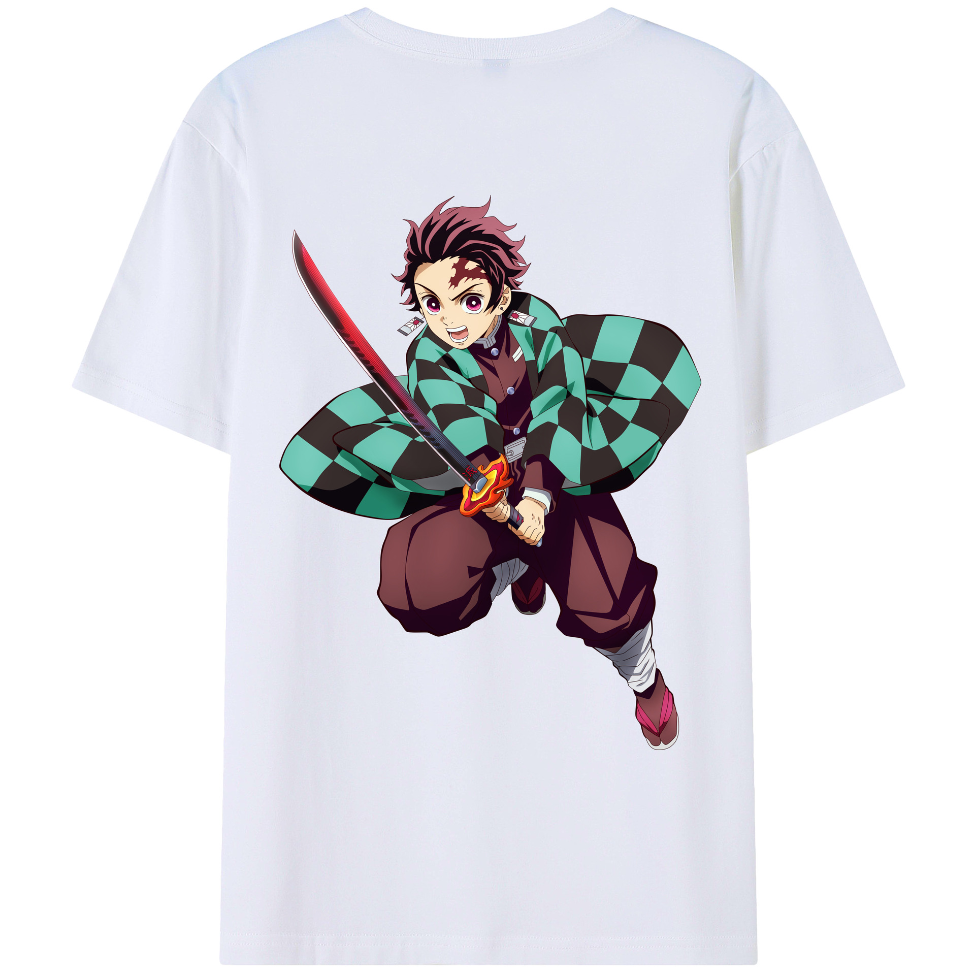 （画像用） 鬼滅の刃 竈門 炭治郎／かまど たんじろう Kamado Tanjirou 綿100％ メンズ半袖Tシャツ（バックプリント） 通気性