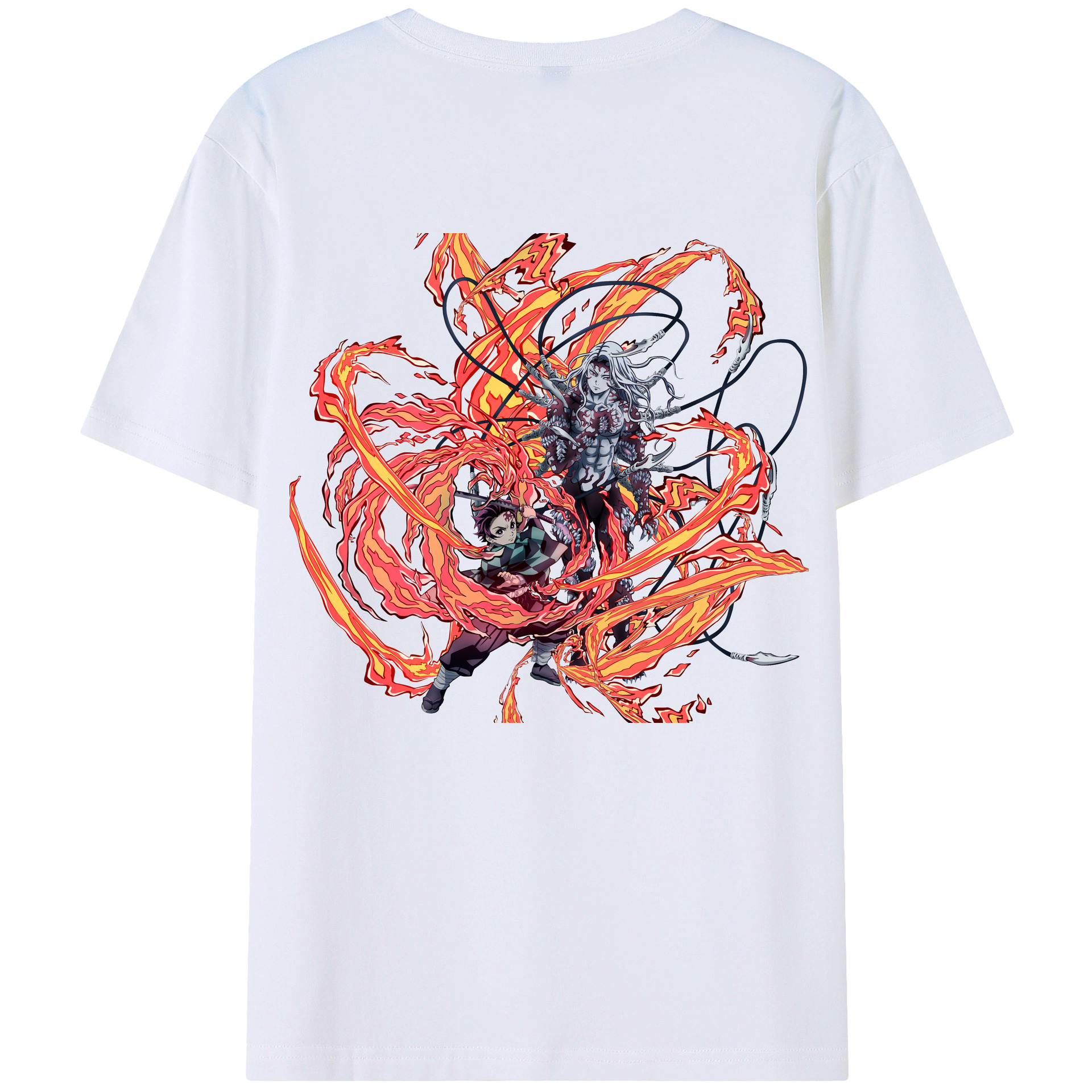 （画像用） 鬼滅の刃 竈門 炭治郎／かまど たんじろう Kamado Tanjirou 綿100％ メンズ半袖Tシャツ（バックプリント） 通気性