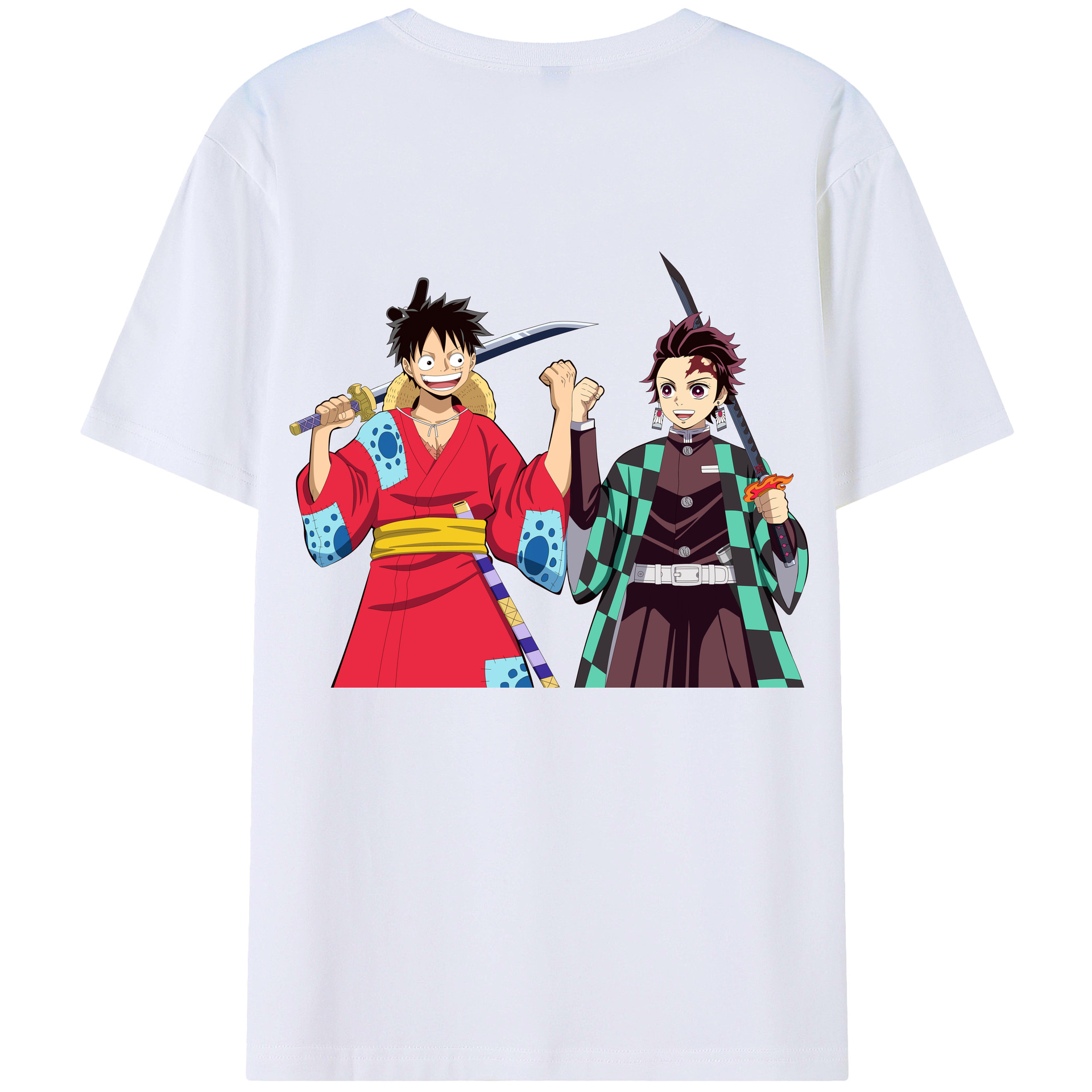 （画像用） 鬼滅の刃 竈門 炭治郎／かまど たんじろう Kamado Tanjirou 綿100％ メンズ半袖Tシャツ（バックプリント） 通気性