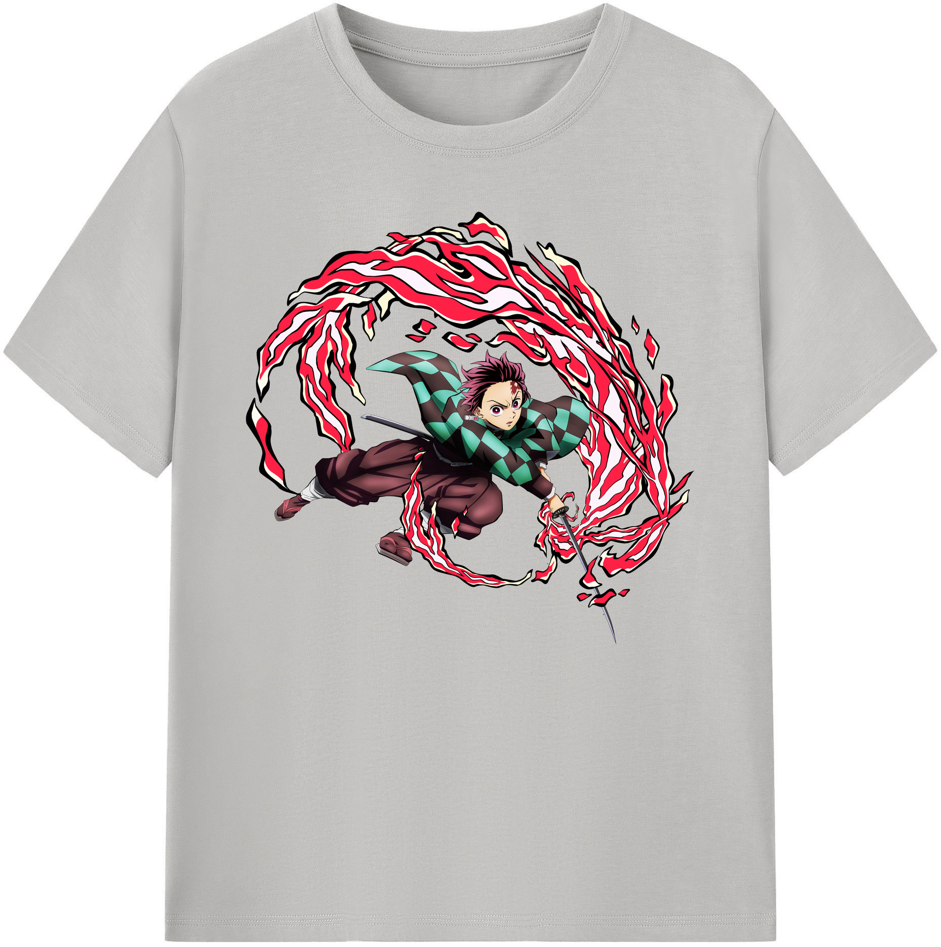 （画像用） 鬼滅の刃 竈門 炭治郎／かまど たんじろう Kamado Tanjirou 綿100％ メンズ半袖Tシャツ｜肌触りやわらか＆通気性
