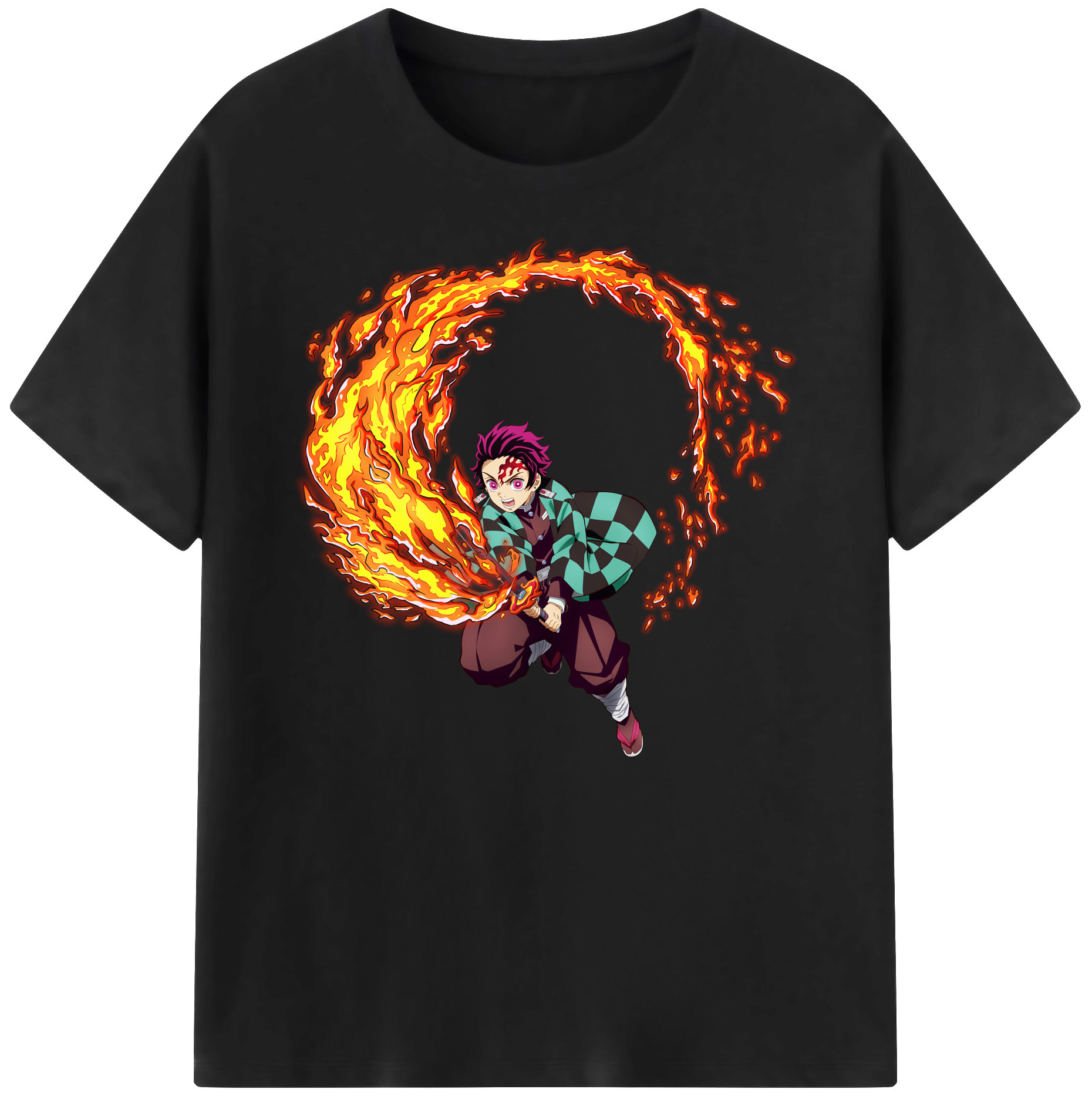 （画像用） 鬼滅の刃 竈門 炭治郎／かまど たんじろう Kamado Tanjirou 綿100％ メンズ半袖Tシャツ｜肌触りやわらか＆通気性