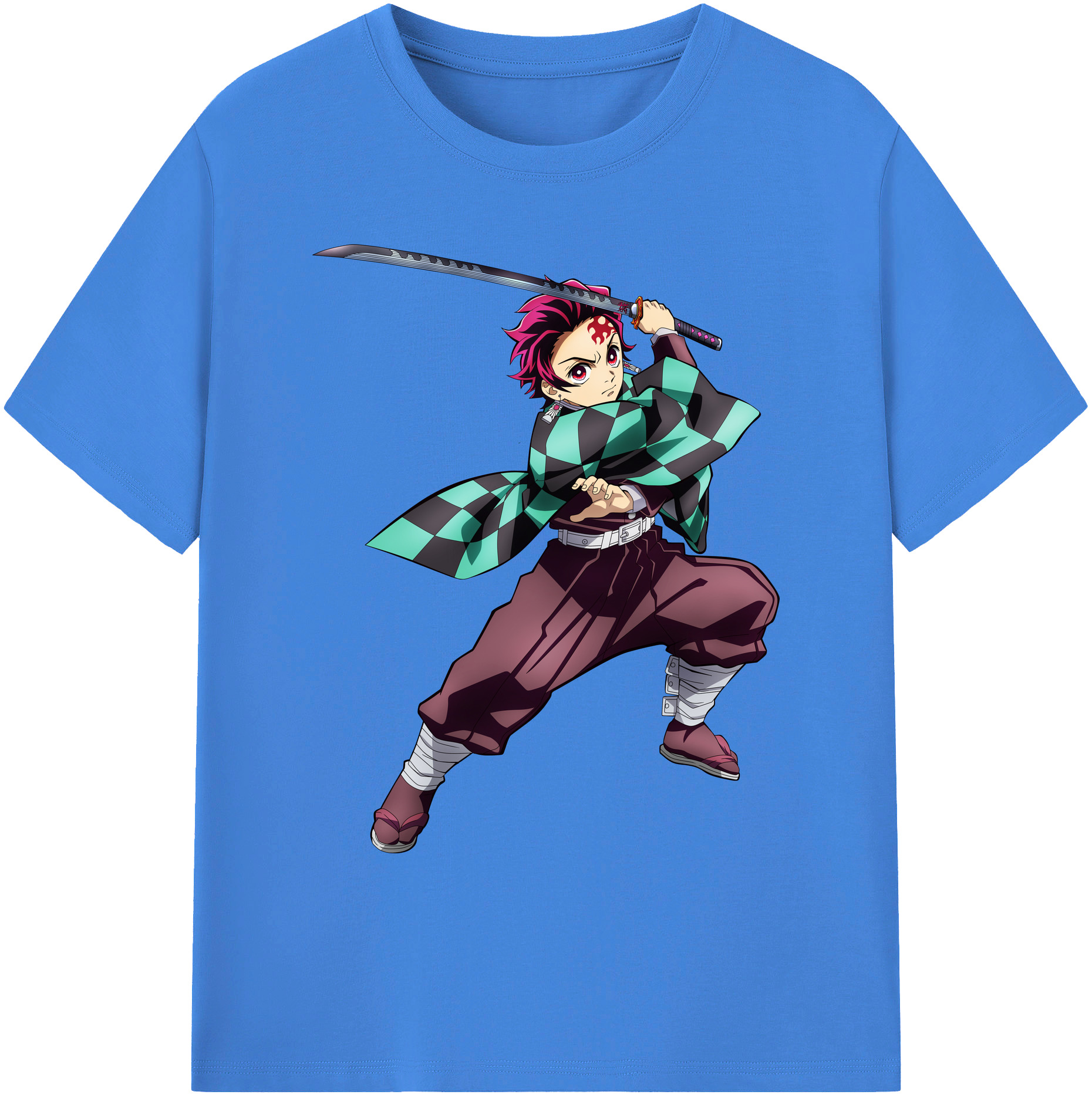 （画像用） 鬼滅の刃 竈門 炭治郎／かまど たんじろう Kamado Tanjirou 綿100％ メンズ半袖Tシャツ｜肌触りやわらか＆通気性