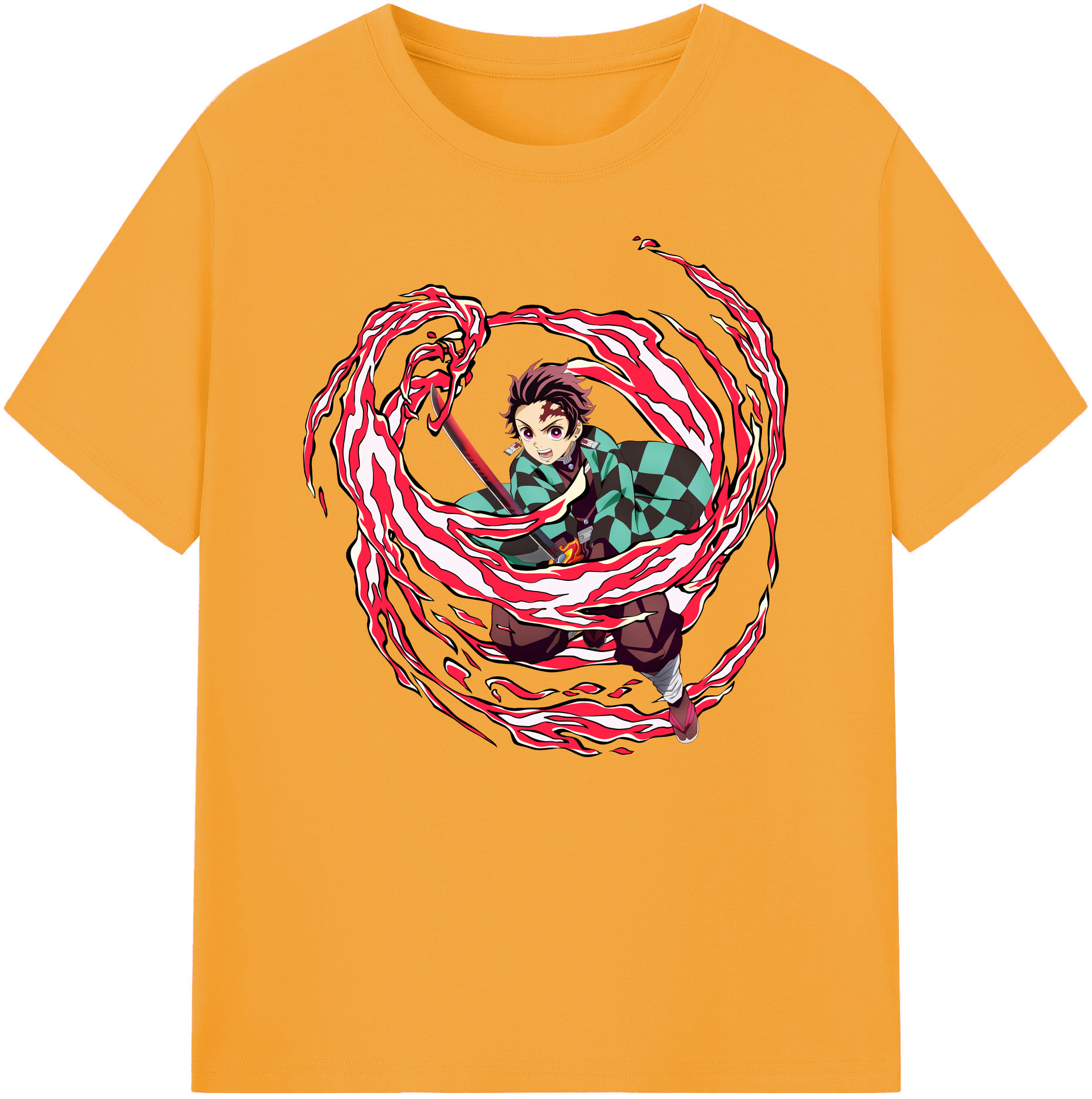 （画像用） 鬼滅の刃 竈門 炭治郎／かまど たんじろう Kamado Tanjirou 綿100％ メンズ半袖Tシャツ｜肌触りやわらか＆通気性