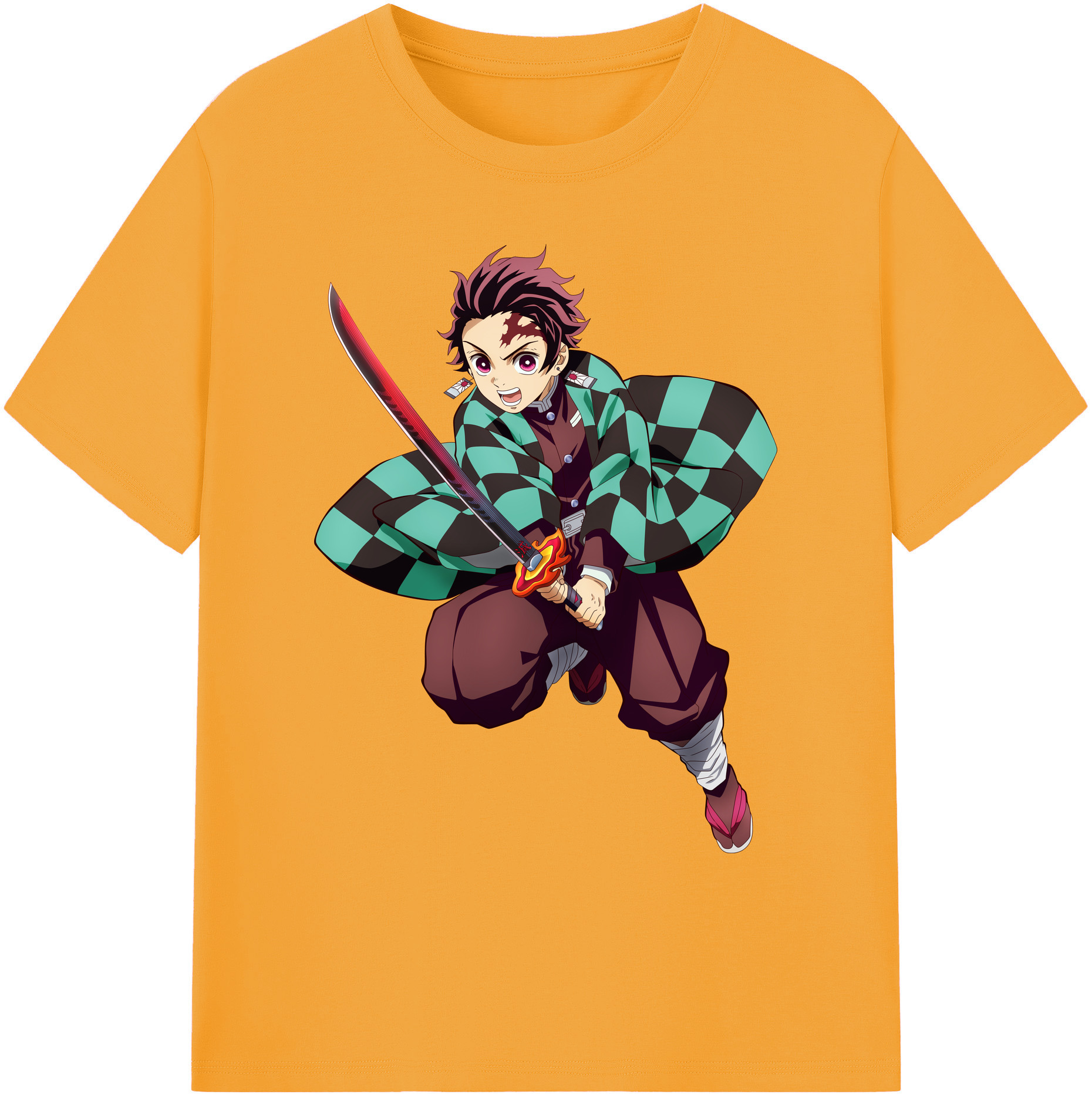 （画像用） 鬼滅の刃 竈門 炭治郎／かまど たんじろう Kamado Tanjirou 綿100％ メンズ半袖Tシャツ｜肌触りやわらか＆通気性