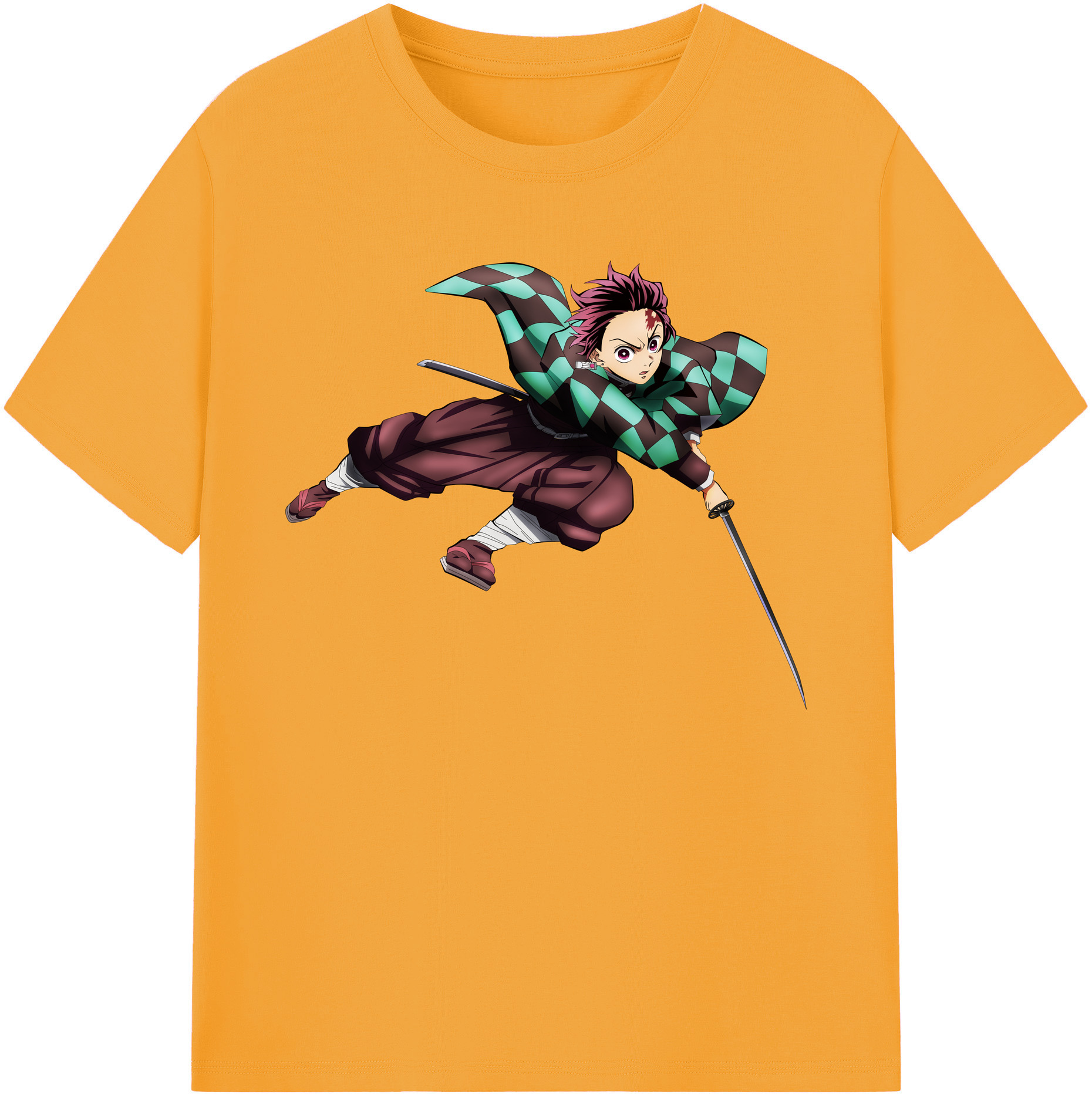 （画像用） 鬼滅の刃 竈門 炭治郎／かまど たんじろう Kamado Tanjirou 綿100％ メンズ半袖Tシャツ｜肌触りやわらか＆通気性
