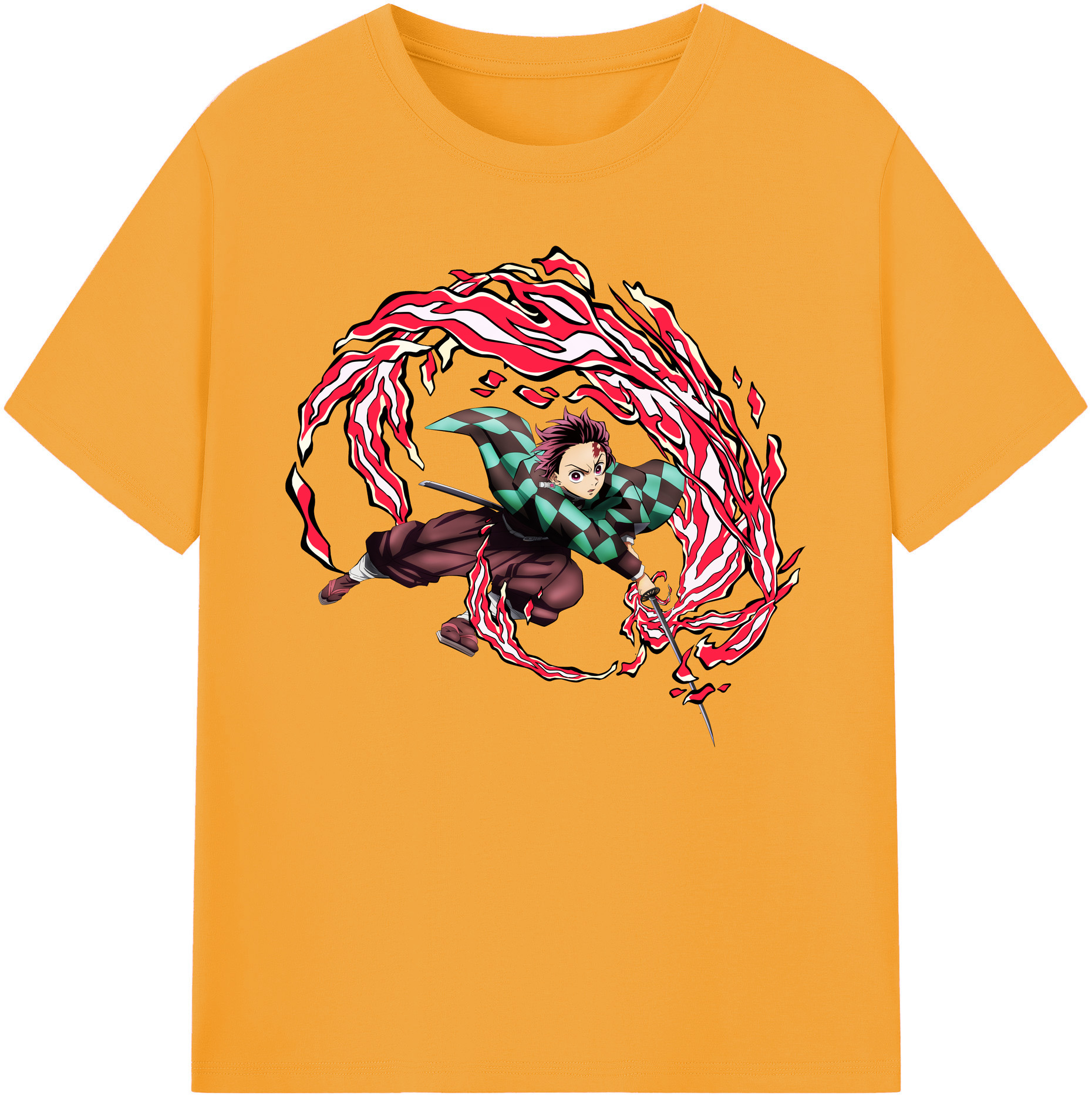 （画像用） 鬼滅の刃 竈門 炭治郎／かまど たんじろう Kamado Tanjirou 綿100％ メンズ半袖Tシャツ｜肌触りやわらか＆通気性
