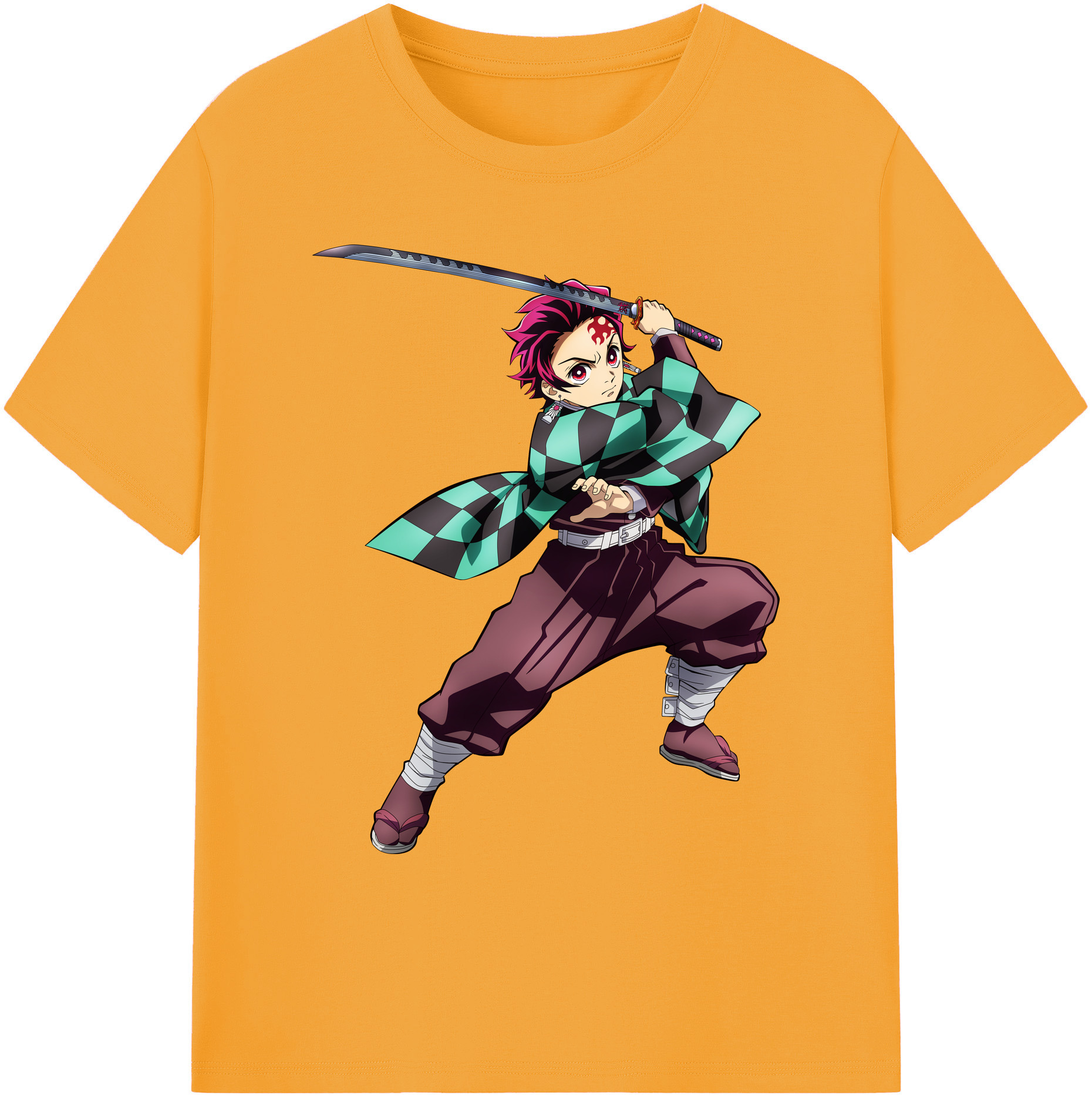 （画像用） 鬼滅の刃 竈門 炭治郎／かまど たんじろう Kamado Tanjirou 綿100％ メンズ半袖Tシャツ｜肌触りやわらか＆通気性