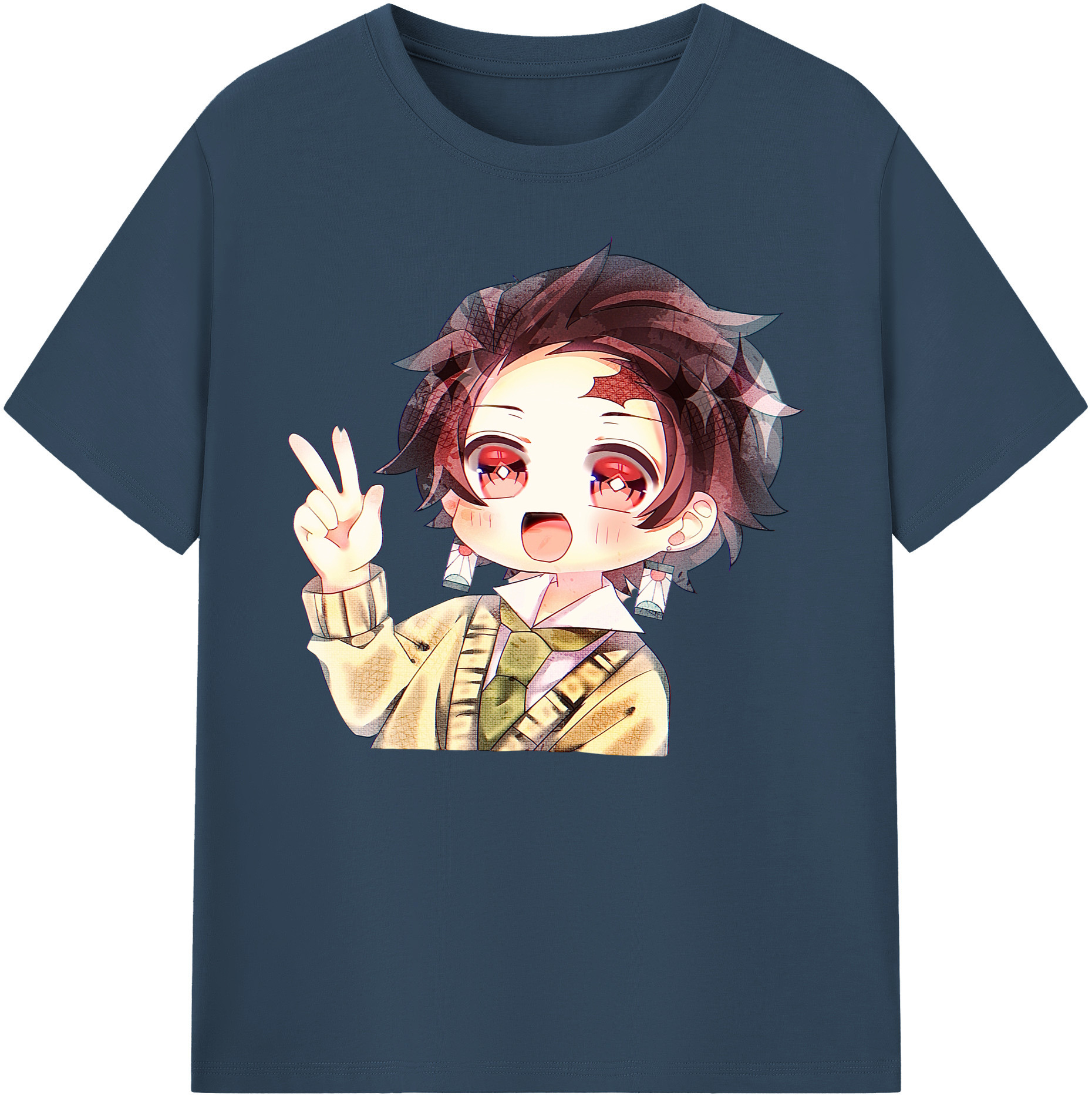 （画像用） 鬼滅の刃 竈門 炭治郎／かまど たんじろう Kamado Tanjirou 綿100％ メンズ半袖Tシャツ｜肌触りやわらか＆通気性