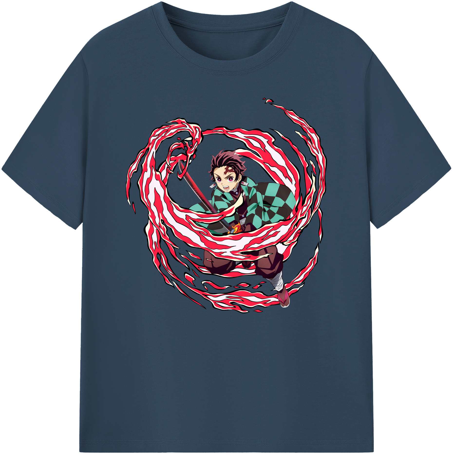 （画像用） 鬼滅の刃 竈門 炭治郎／かまど たんじろう Kamado Tanjirou 綿100％ メンズ半袖Tシャツ｜肌触りやわらか＆通気性