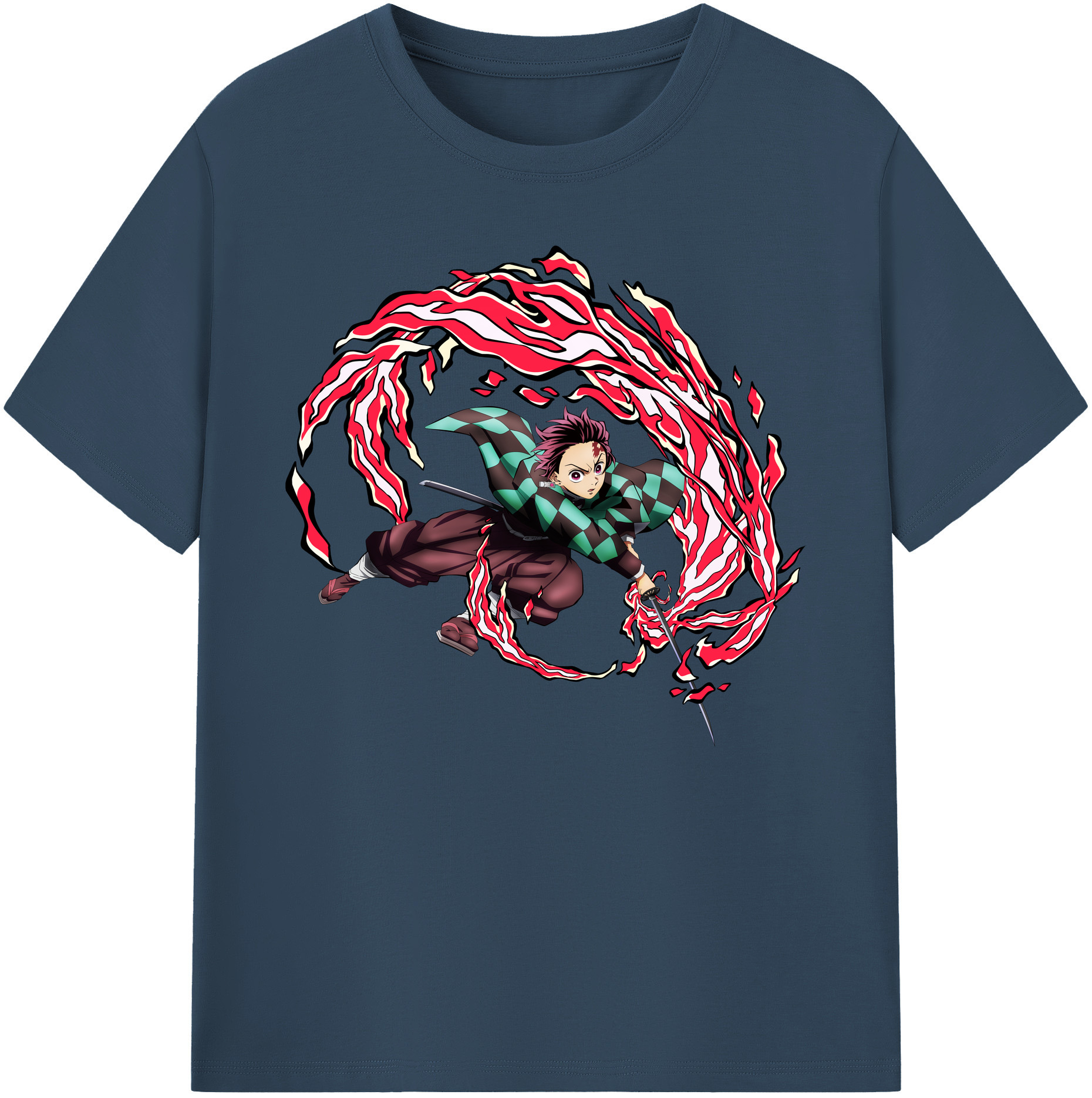 （画像用） 鬼滅の刃 竈門 炭治郎／かまど たんじろう Kamado Tanjirou 綿100％ メンズ半袖Tシャツ｜肌触りやわらか＆通気性