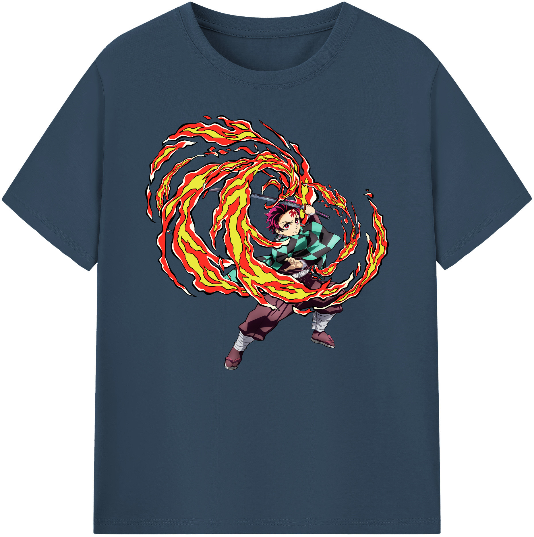 （画像用） 鬼滅の刃 竈門 炭治郎／かまど たんじろう Kamado Tanjirou 綿100％ メンズ半袖Tシャツ｜肌触りやわらか＆通気性