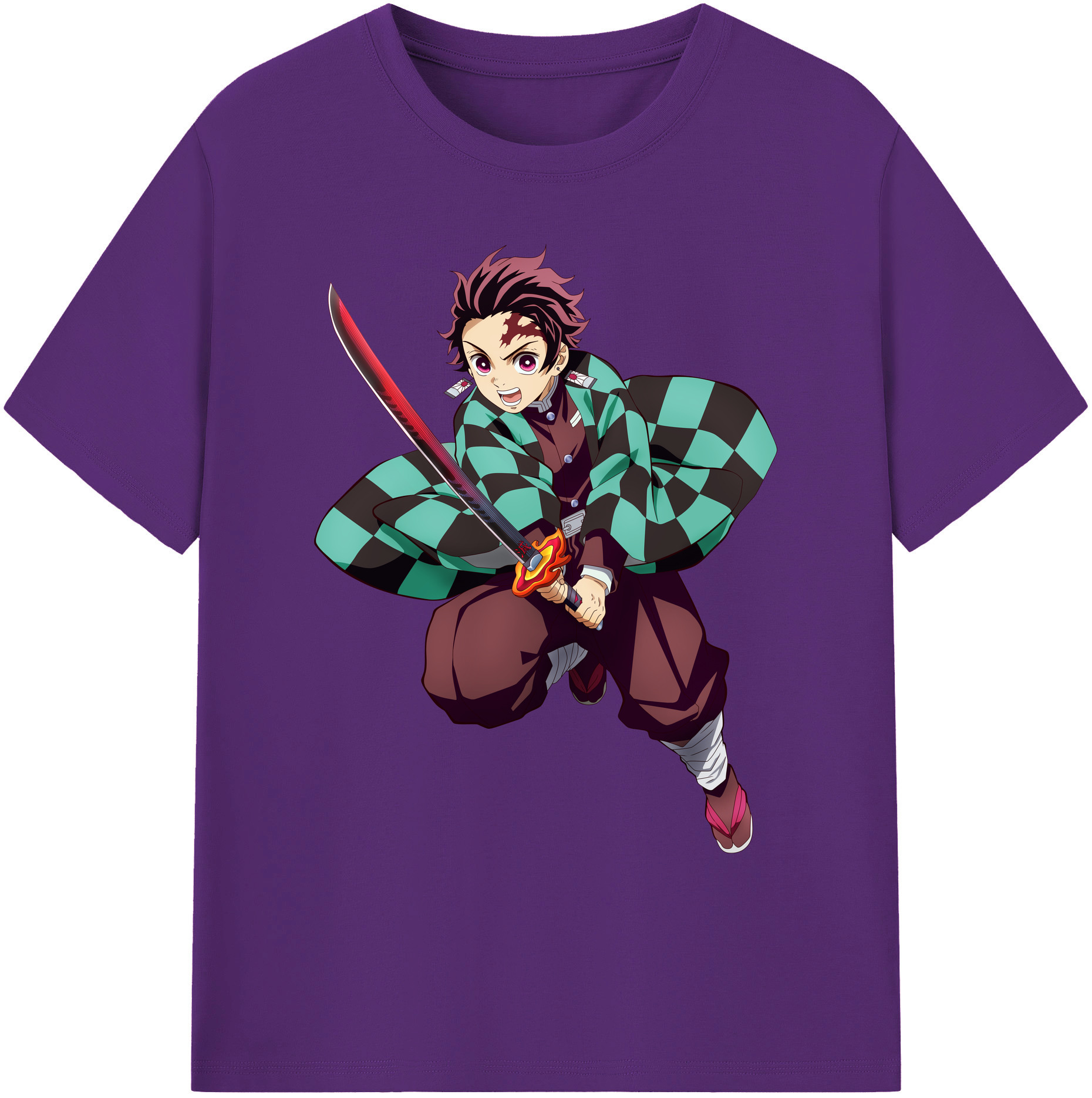 （画像用） 鬼滅の刃 竈門 炭治郎／かまど たんじろう Kamado Tanjirou 綿100％ メンズ半袖Tシャツ｜肌触りやわらか＆通気性