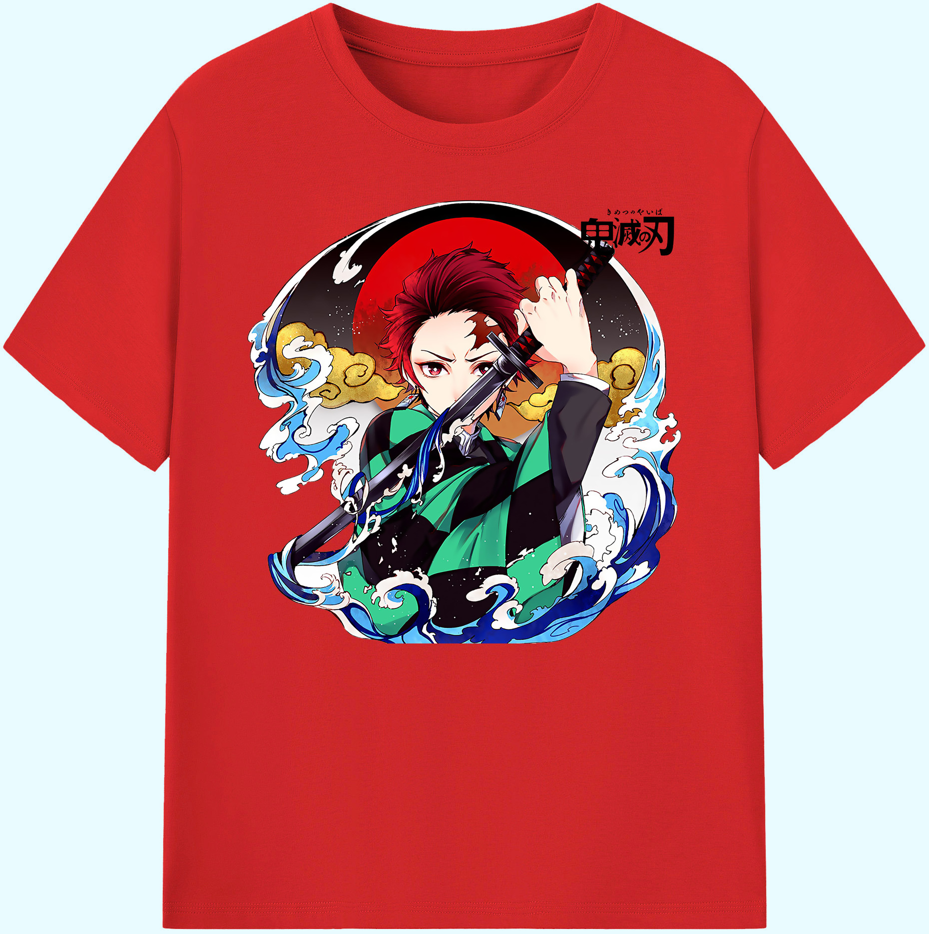 （画像用） 鬼滅の刃 竈門 炭治郎／かまど たんじろう Kamado Tanjirou 綿100％ メンズ半袖Tシャツ｜肌触りやわらか＆通気性