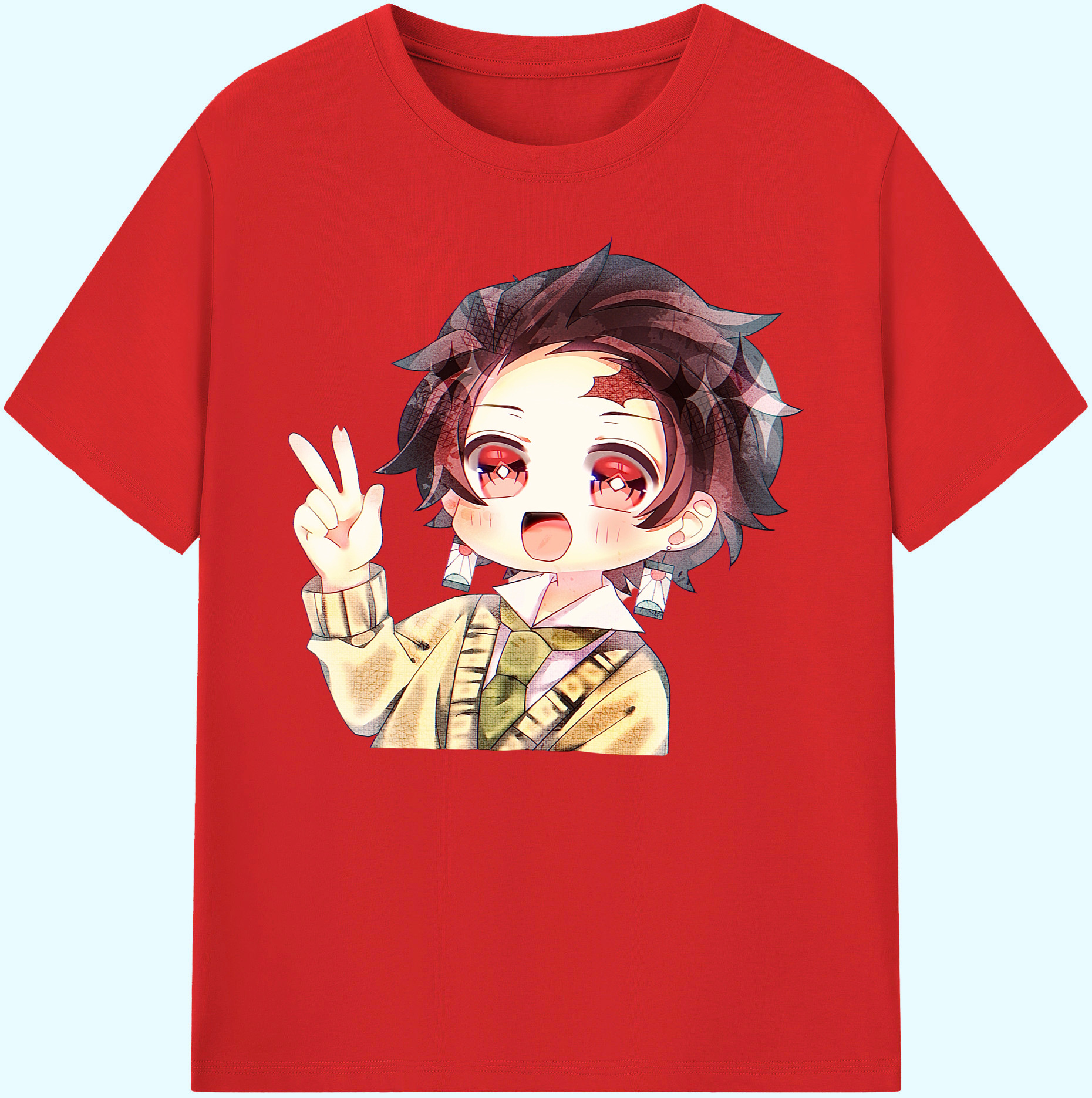 （画像用） 鬼滅の刃 竈門 炭治郎／かまど たんじろう Kamado Tanjirou 綿100％ メンズ半袖Tシャツ｜肌触りやわらか＆通気性