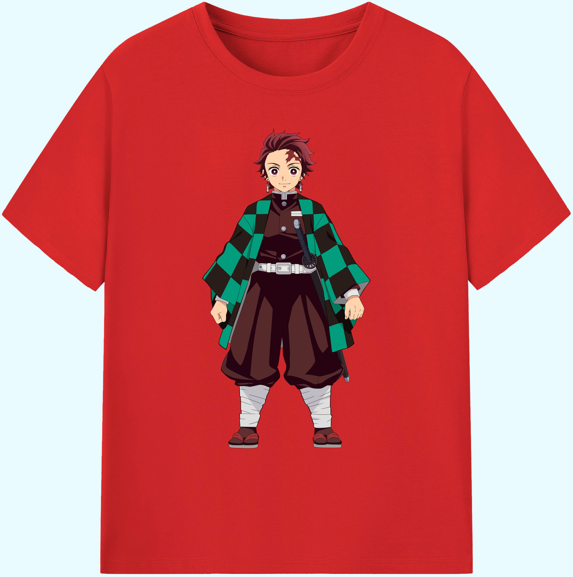 （画像用） 鬼滅の刃 竈門 炭治郎／かまど たんじろう Kamado Tanjirou 綿100％ メンズ半袖Tシャツ｜肌触りやわらか＆通気性
