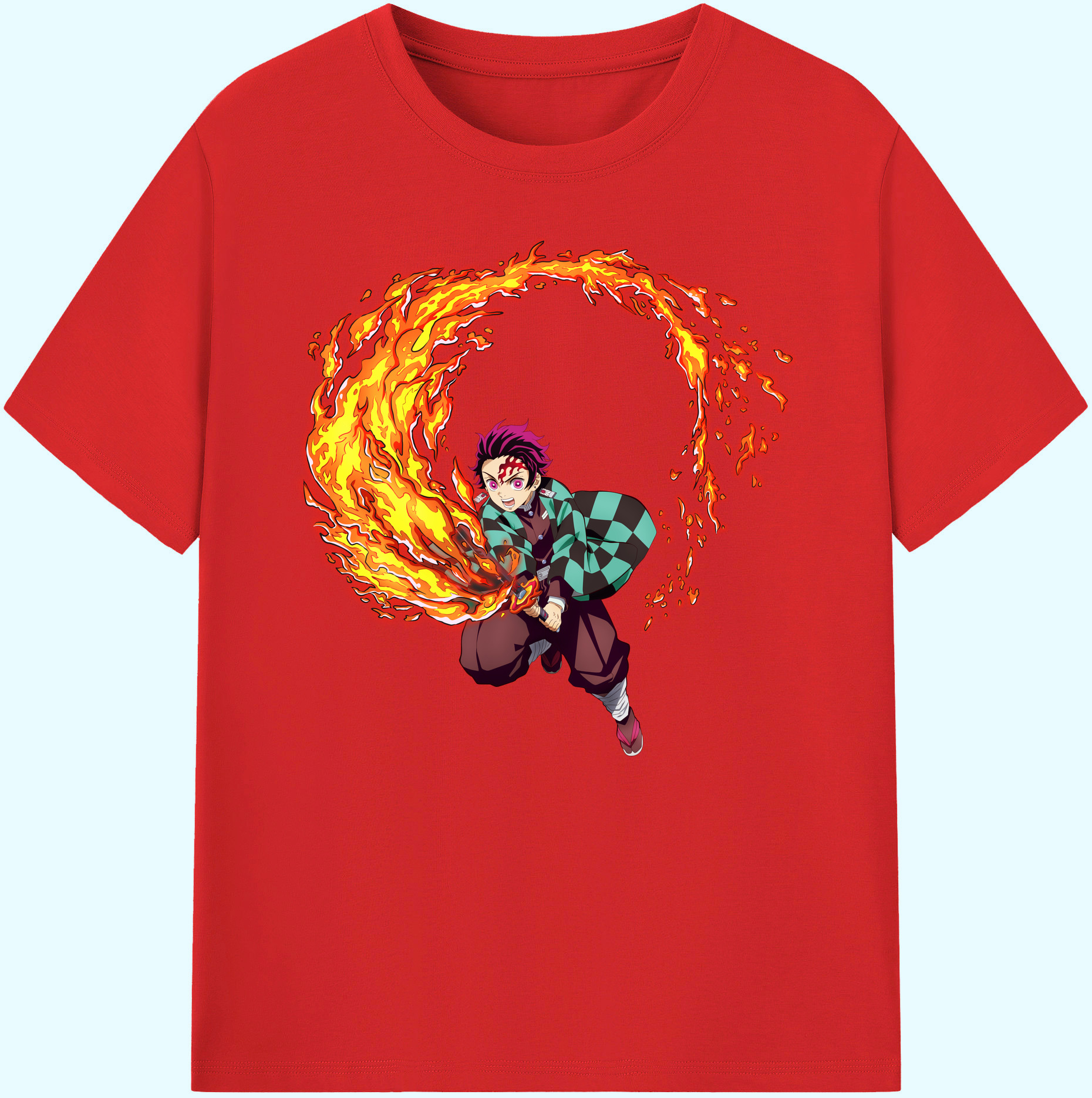 （画像用） 鬼滅の刃 竈門 炭治郎／かまど たんじろう Kamado Tanjirou 綿100％ メンズ半袖Tシャツ｜肌触りやわらか＆通気性