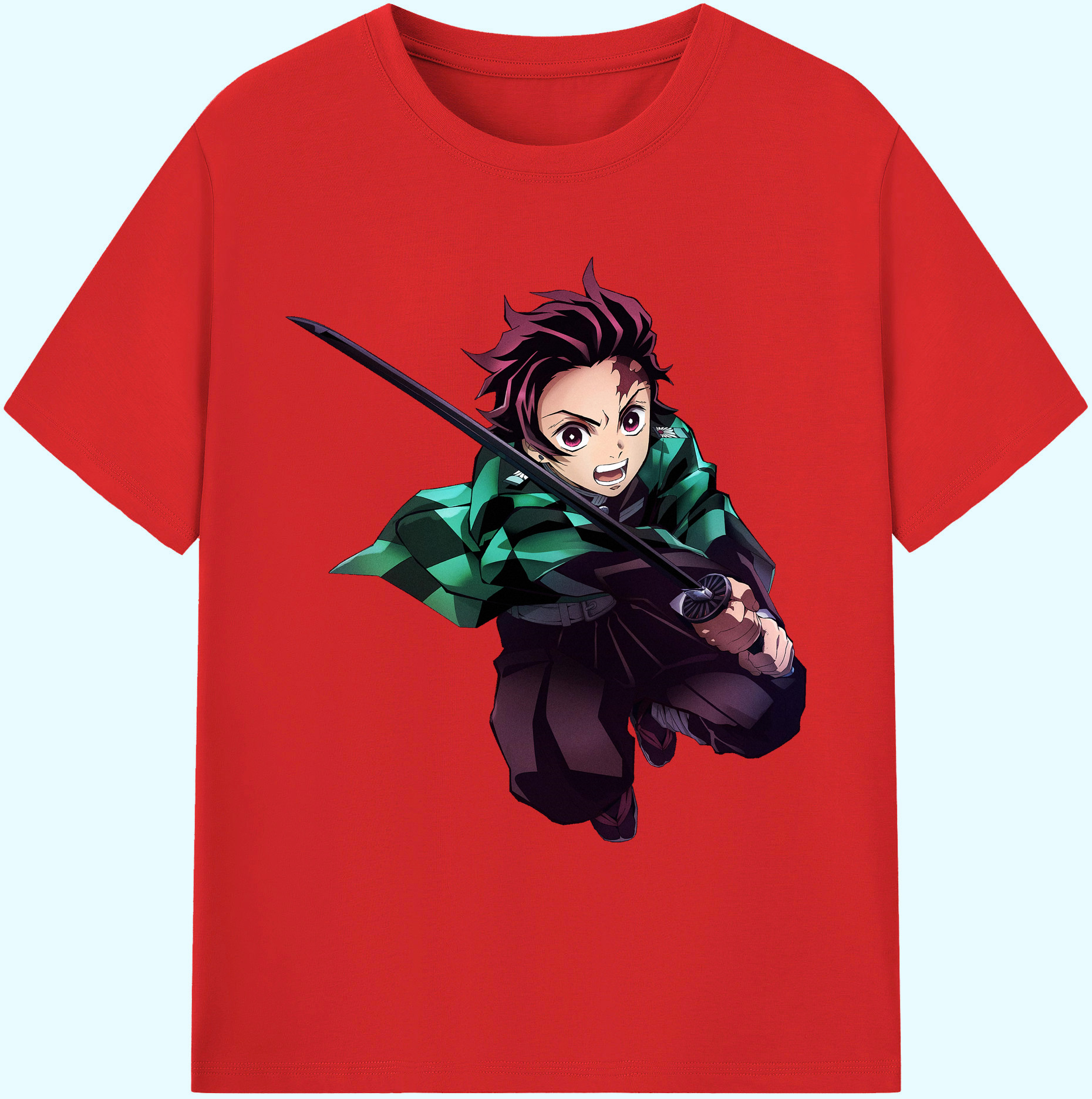 （画像用） 鬼滅の刃 竈門 炭治郎／かまど たんじろう Kamado Tanjirou 綿100％ メンズ半袖Tシャツ｜肌触りやわらか＆通気性