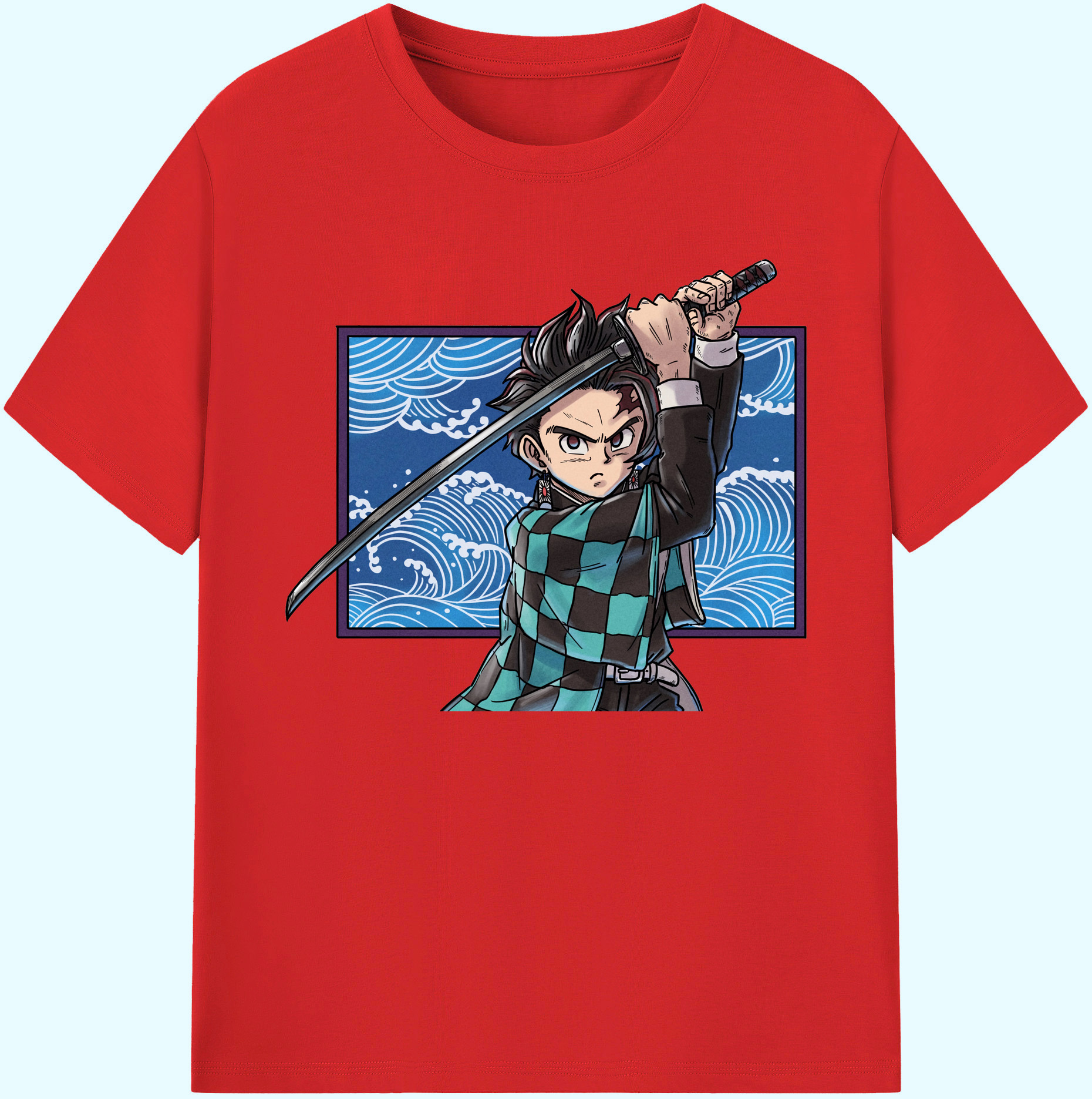 （画像用） 鬼滅の刃 竈門 炭治郎／かまど たんじろう Kamado Tanjirou 綿100％ メンズ半袖Tシャツ｜肌触りやわらか＆通気性