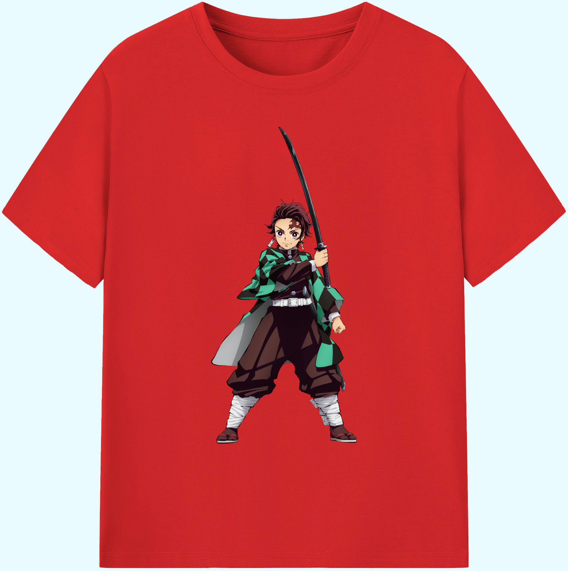 （画像用） 鬼滅の刃 竈門 炭治郎／かまど たんじろう Kamado Tanjirou 綿100％ メンズ半袖Tシャツ｜肌触りやわらか＆通気性