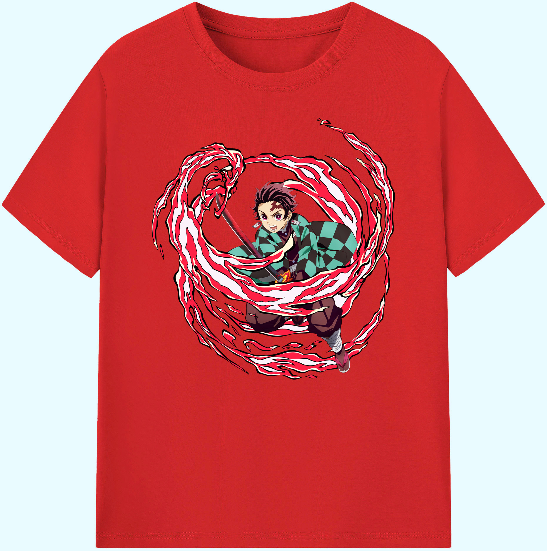 （画像用） 鬼滅の刃 竈門 炭治郎／かまど たんじろう Kamado Tanjirou 綿100％ メンズ半袖Tシャツ｜肌触りやわらか＆通気性