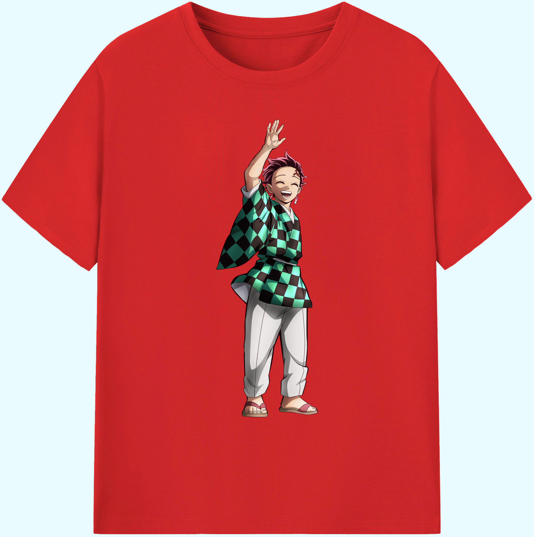 （画像用） 鬼滅の刃 竈門 炭治郎／かまど たんじろう Kamado Tanjirou 綿100％ メンズ半袖Tシャツ｜肌触りやわらか＆通気性