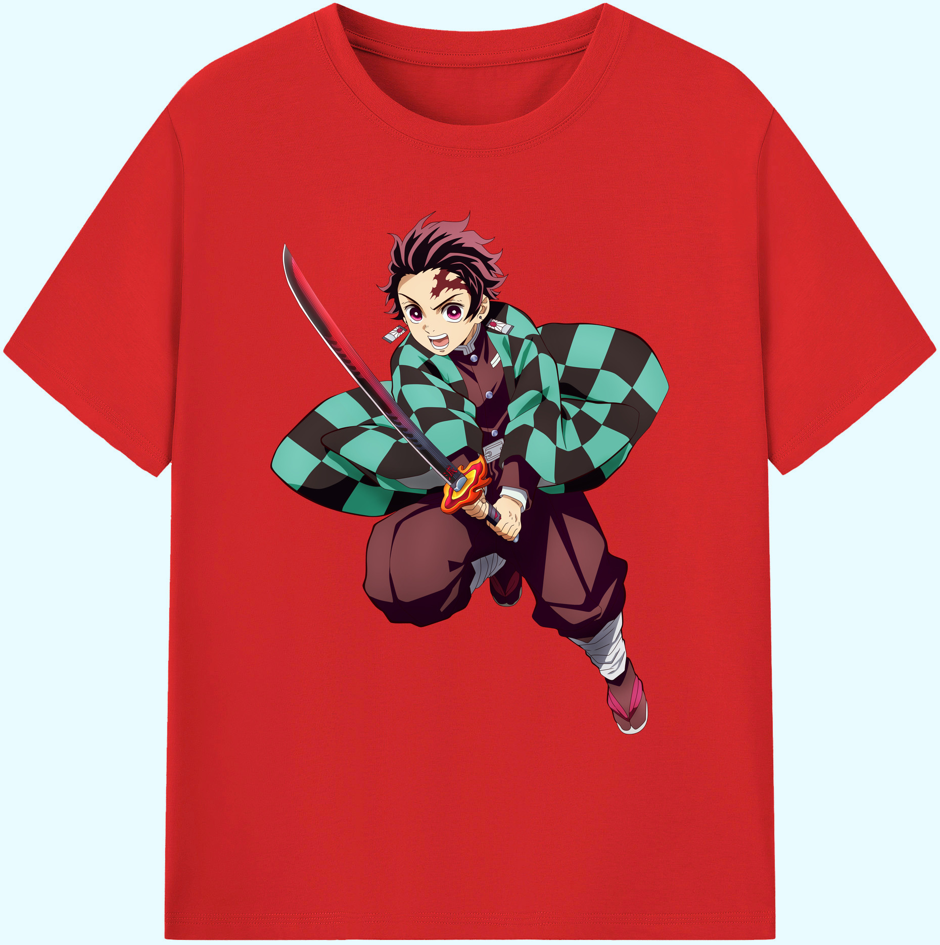 （画像用） 鬼滅の刃 竈門 炭治郎／かまど たんじろう Kamado Tanjirou 綿100％ メンズ半袖Tシャツ｜肌触りやわらか＆通気性