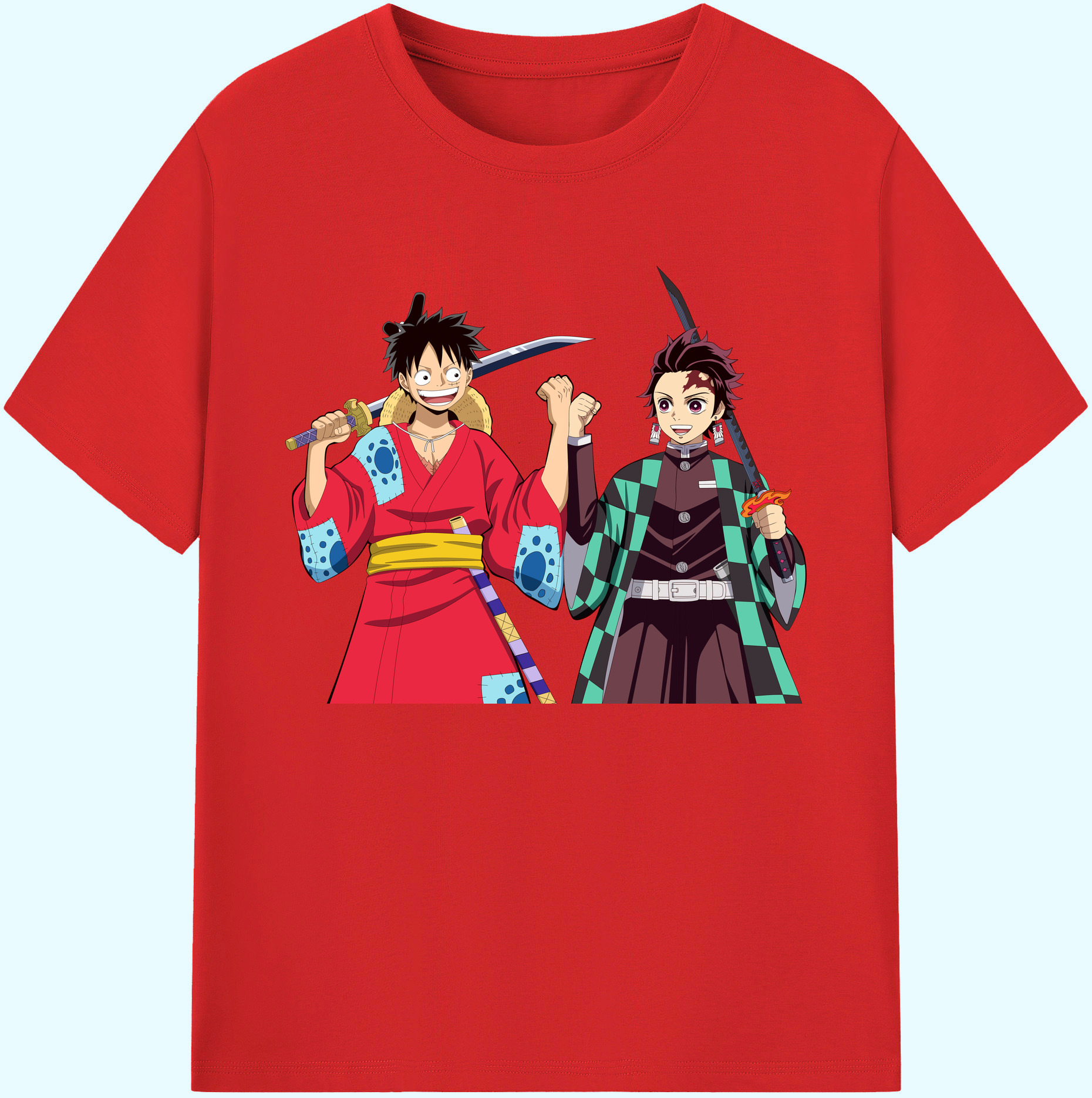 （画像用） 鬼滅の刃 竈門 炭治郎／かまど たんじろう Kamado Tanjirou 綿100％ メンズ半袖Tシャツ｜肌触りやわらか＆通気性
