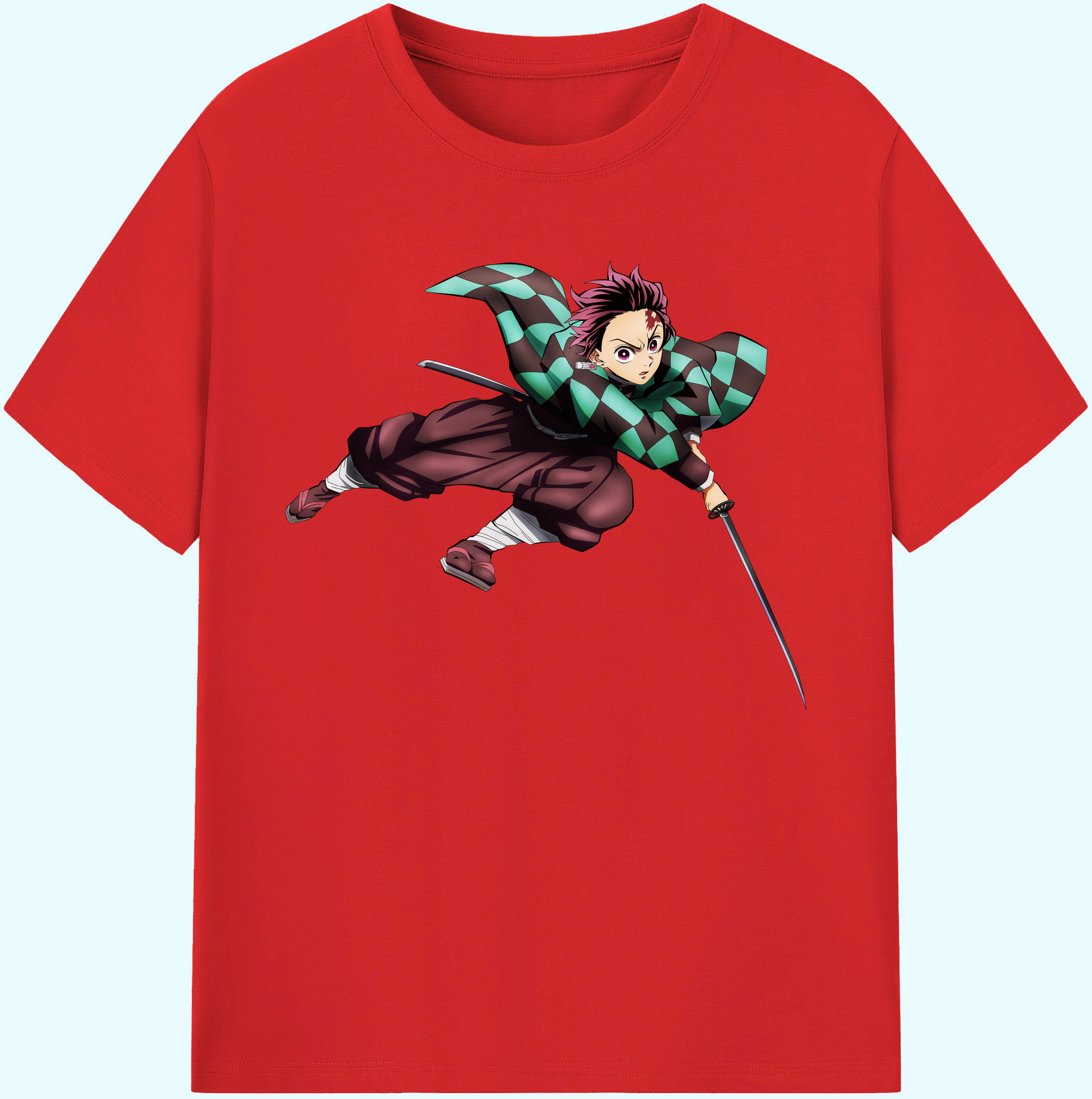 （画像用） 鬼滅の刃 竈門 炭治郎／かまど たんじろう Kamado Tanjirou 綿100％ メンズ半袖Tシャツ｜肌触りやわらか＆通気性