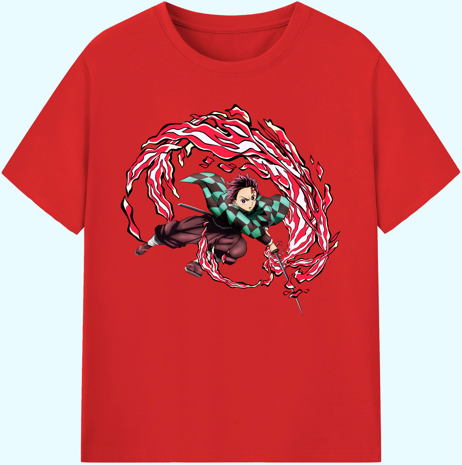 （画像用） 鬼滅の刃 竈門 炭治郎／かまど たんじろう Kamado Tanjirou 綿100％ メンズ半袖Tシャツ｜肌触りやわらか＆通気性