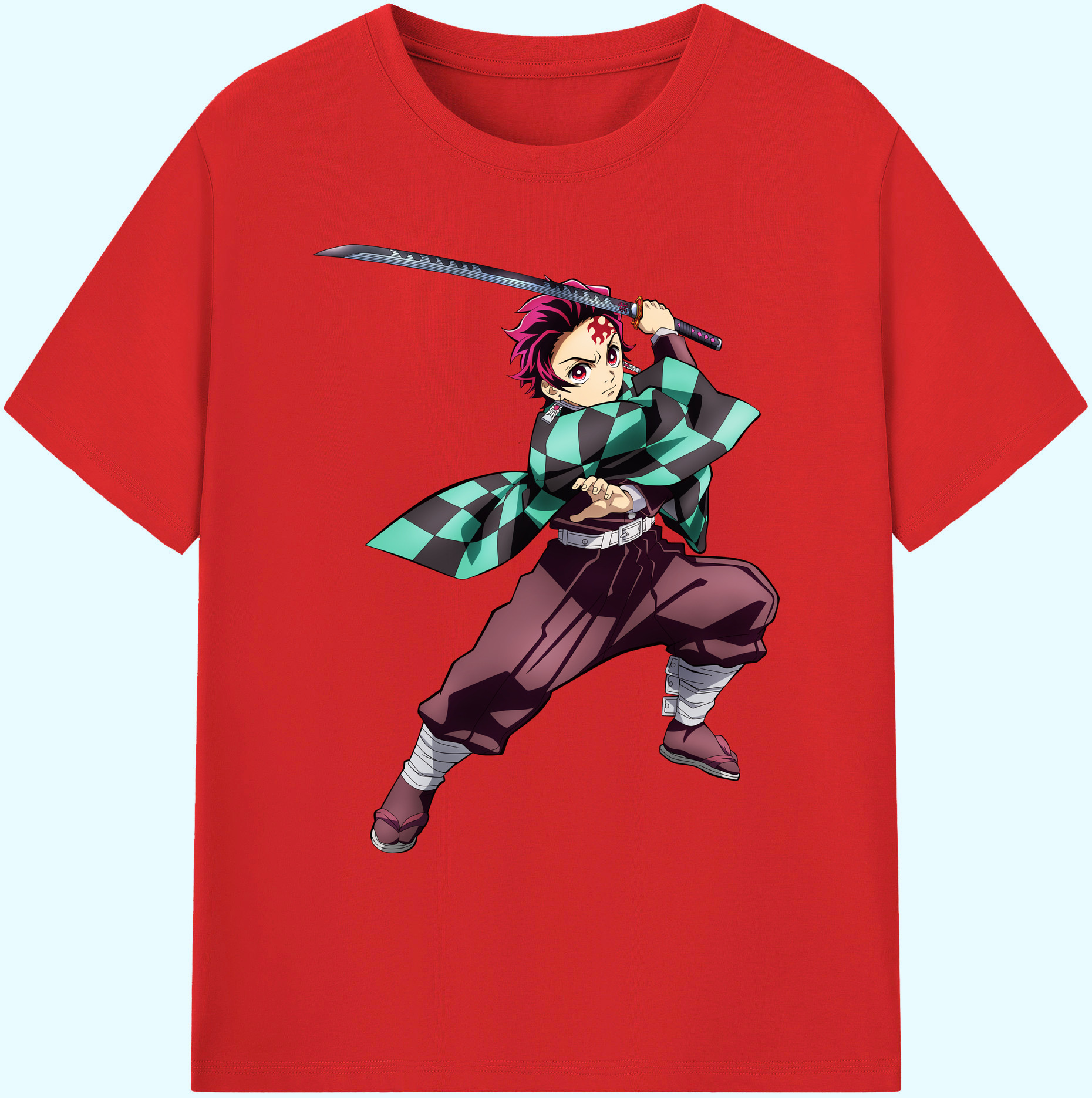 （画像用） 鬼滅の刃 竈門 炭治郎／かまど たんじろう Kamado Tanjirou 綿100％ メンズ半袖Tシャツ｜肌触りやわらか＆通気性