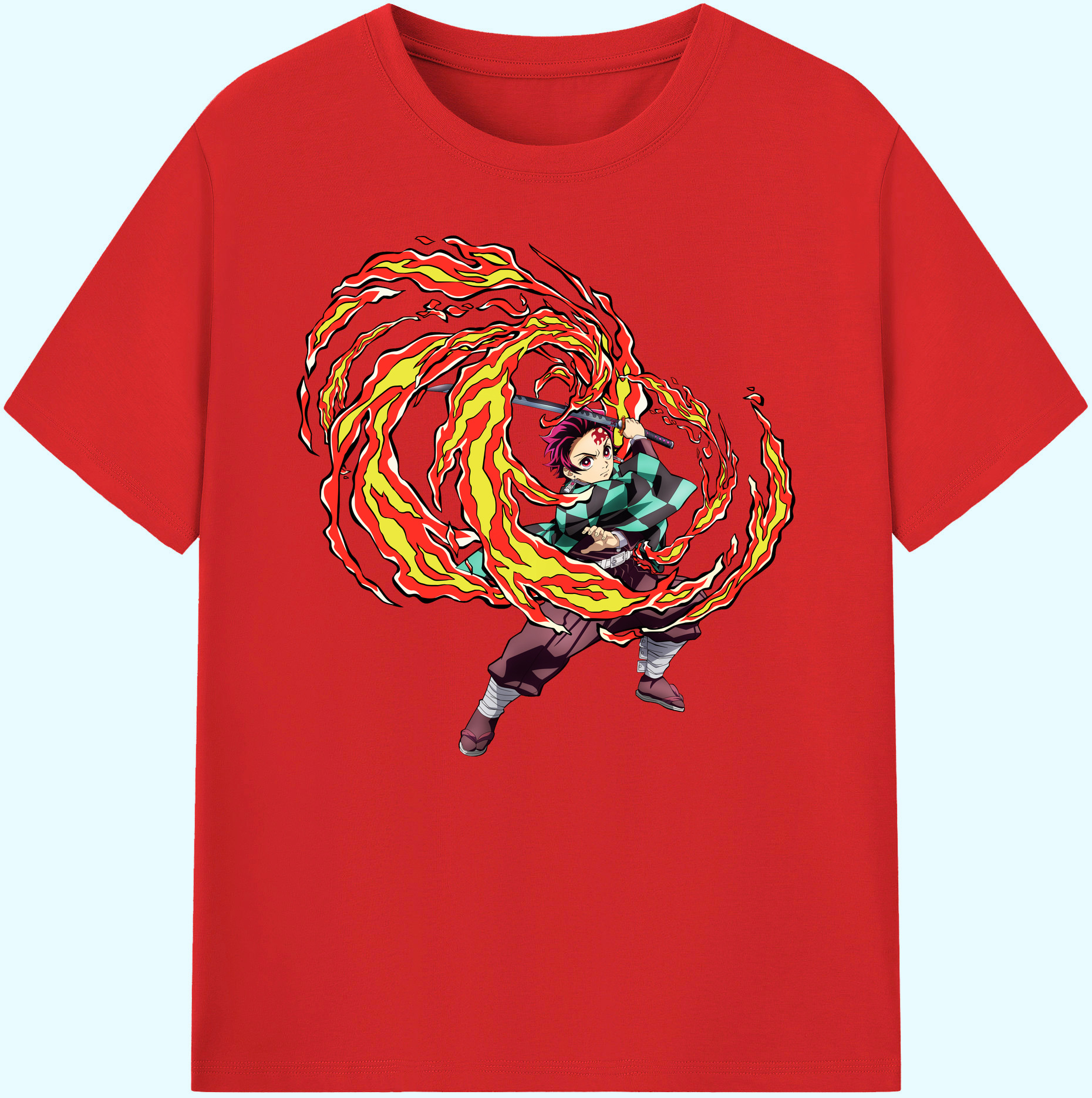 （画像用） 鬼滅の刃 竈門 炭治郎／かまど たんじろう Kamado Tanjirou 綿100％ メンズ半袖Tシャツ｜肌触りやわらか＆通気性