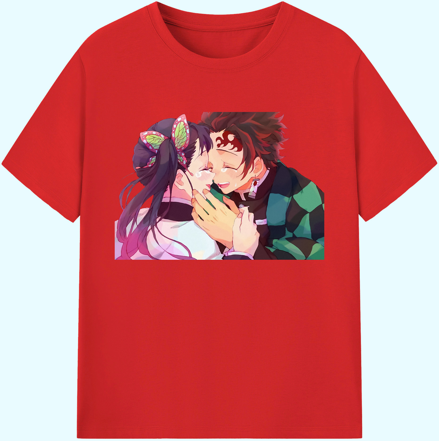 （画像用） 鬼滅の刃 竈門 炭治郎／かまど たんじろう Kamado Tanjirou 綿100％ メンズ半袖Tシャツ｜肌触りやわらか＆通気性