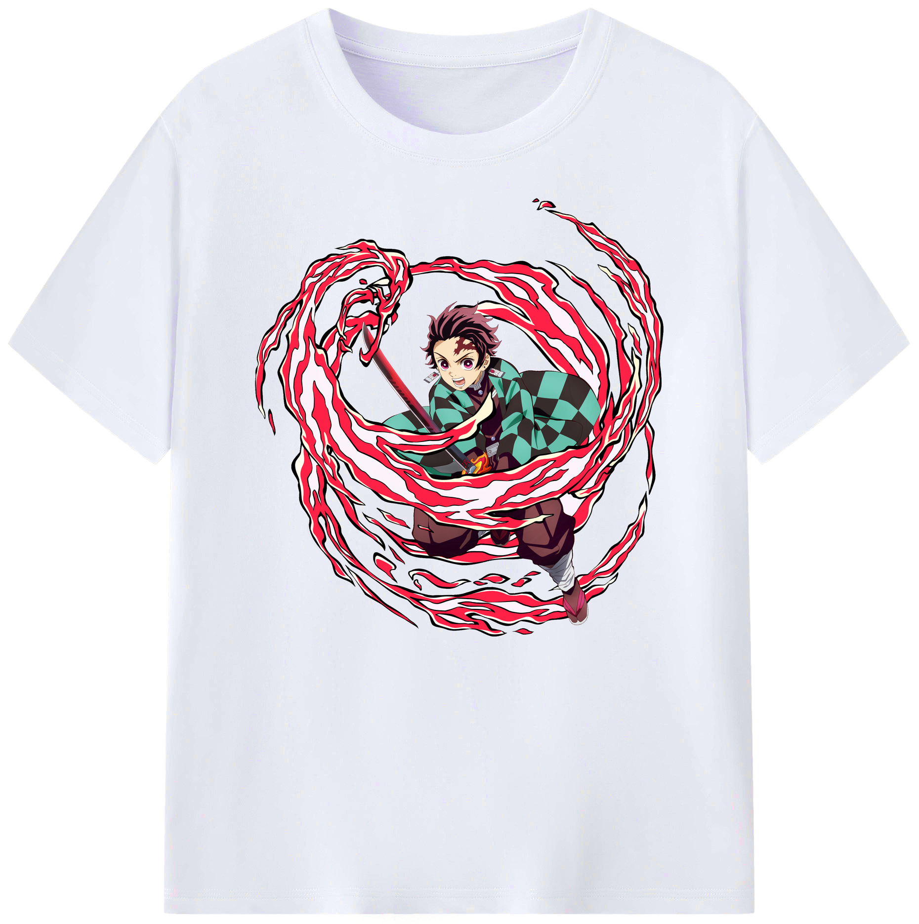 （画像用） 鬼滅の刃 竈門 炭治郎／かまど たんじろう Kamado Tanjirou 綿100％ メンズ半袖Tシャツ｜肌触りやわらか＆通気性